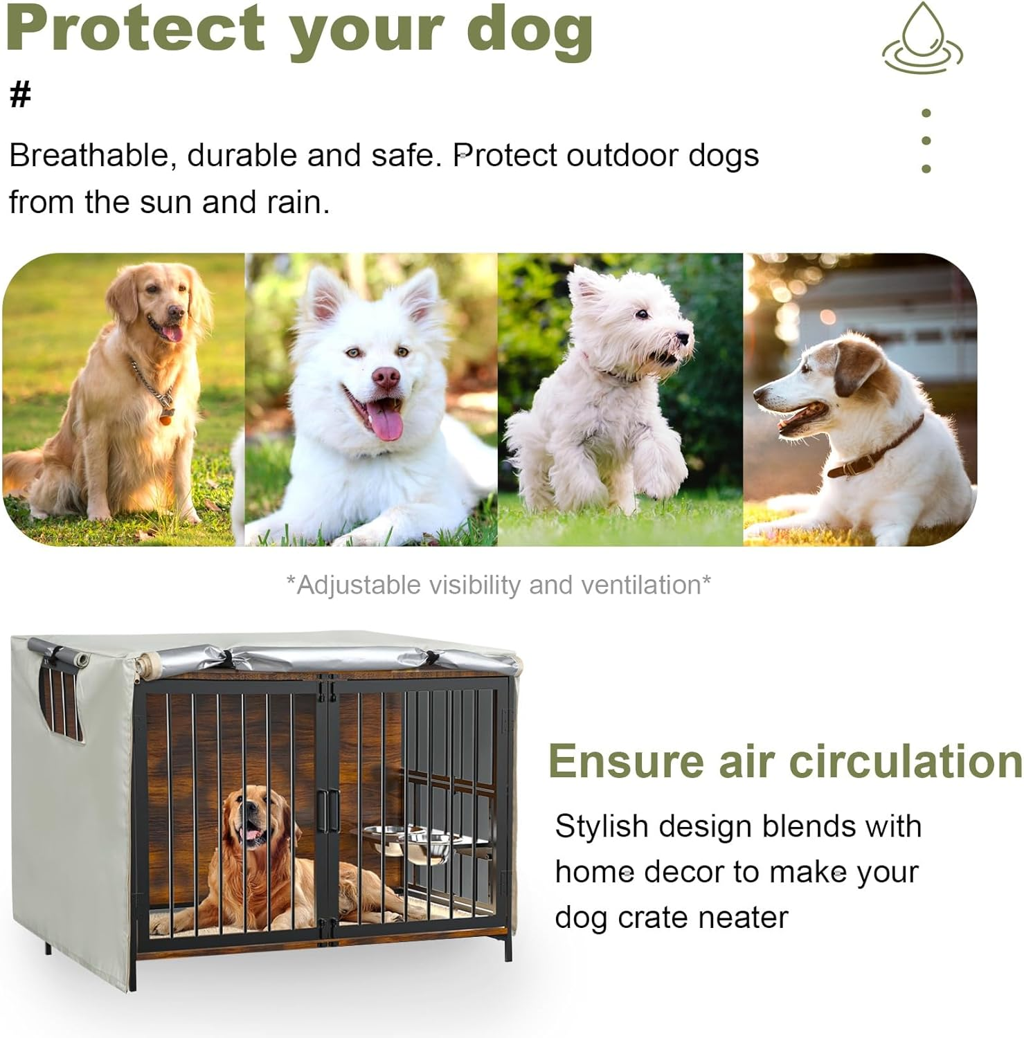 Dog Crate Cover Oxford Cloth Pet Kennel Cover Universal Fit for 36 Inches Wire Dog Crate