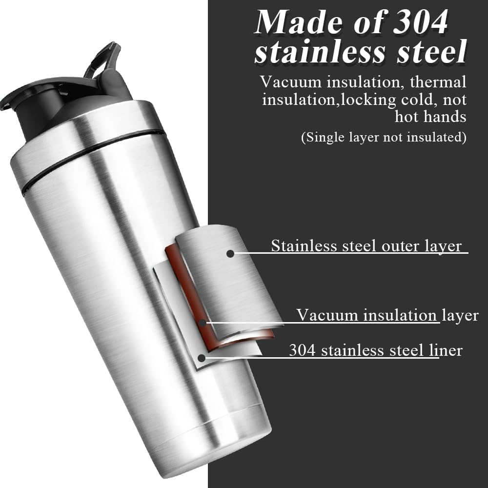 YANGUN Stainless Steel Protein Shaker, Metal Protein Shaker, Metal Shaker Bottle, Stainless Steel Protein Shaker Cup, Bpa-Free, Leak Proof Metal Sports Water Bottle for Men&Women 900Ml image number 6