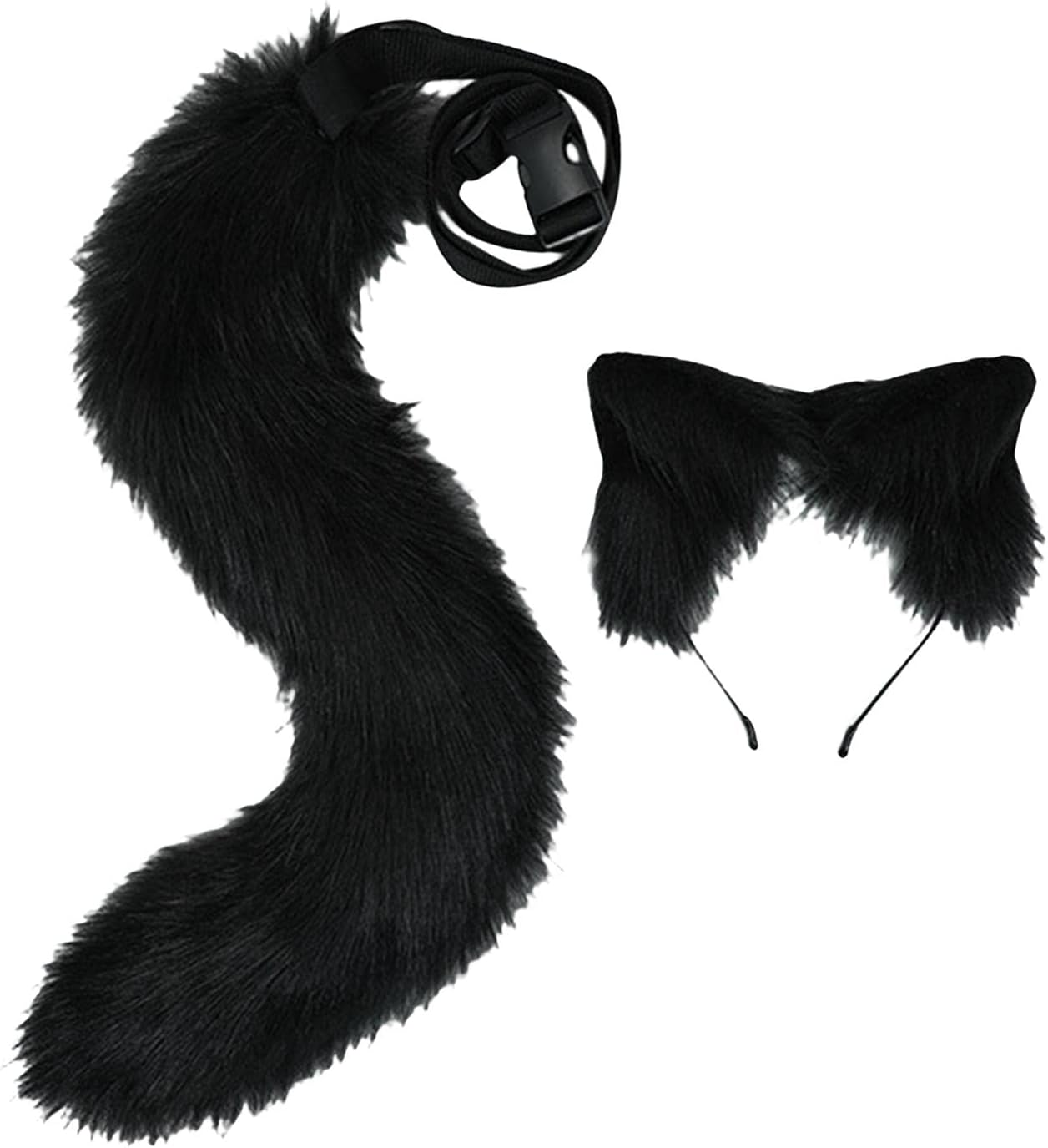 And Tail Set, Headband with Tail, Kitten Anime Ears, Halloween Cosplay Cat Costume Accessories for Women Girls Adult Kids, White