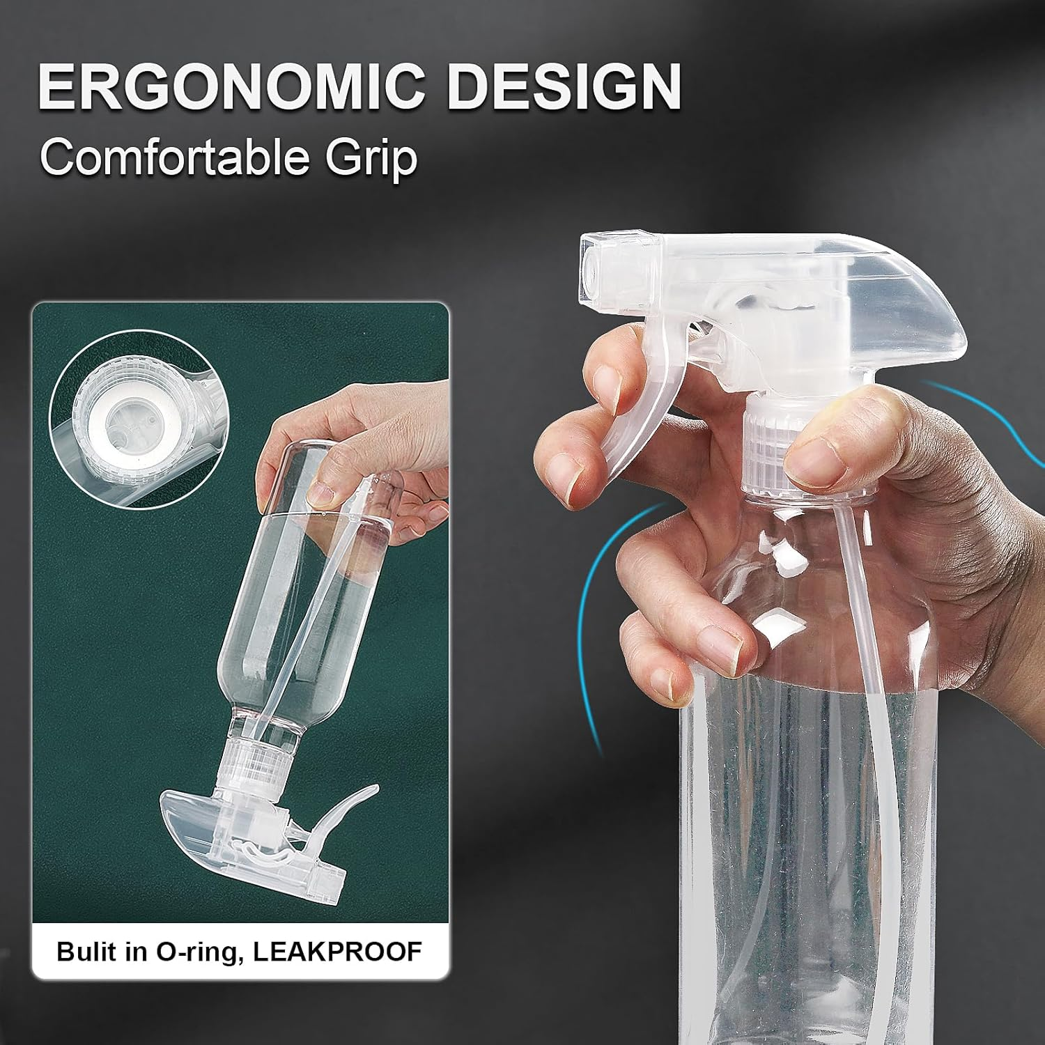 Hethyo Plastic Spray Bottles 12Oz 2 Pack Adjustable Mist/Stream Spraying Heavy Duty Square Water Spray Bottles for Hair, Cleaning Solutions, Plants，Essential Oils (Clear) - Clear image number 5