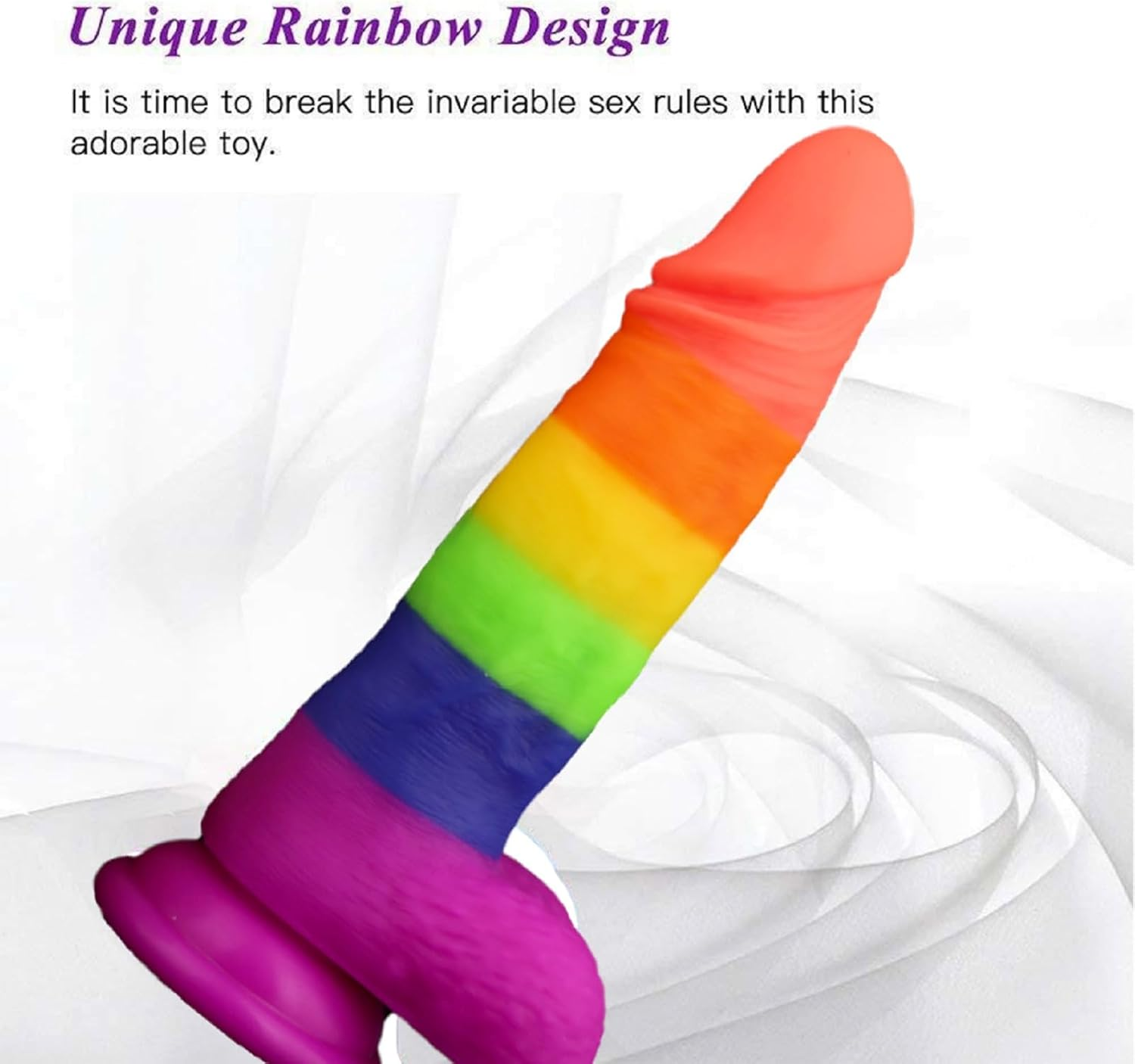 Rainbow Dildo Dong Realistic Silicone Penis Gay Cock Veined Shaft Suction Cup for Women and Men and Couples Sex Toy image number 4
