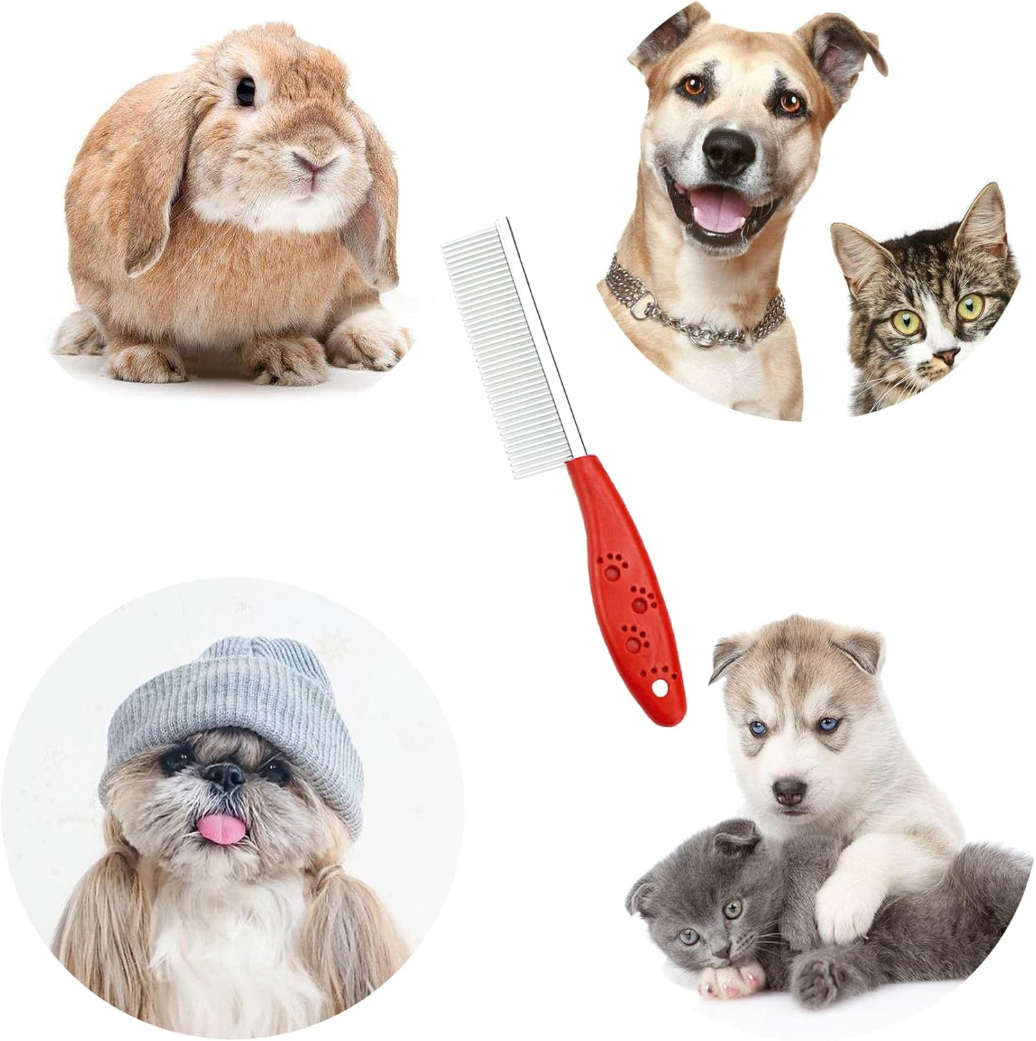 Dog Combs, Cat Combs, Metal Dog Comb, Pet Grooming Comb, Metal Comb for Dog and Cats and Rabbits 1Pack (Red) image number 2