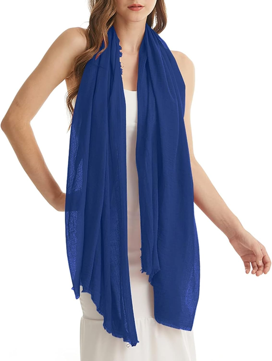 Women Scarf Cotton Linen - Chic Ladies Solid Scarves Soft Large Long Wrap Shawl Headscarf Lightweight Neck Scarf Hijab,180&times;100Cm - Black image number 3