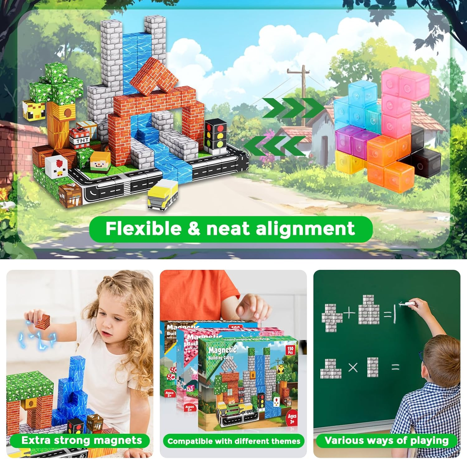 Magnetic Blocks - 150PCS Building Blocks Road Forest Magnetic Cubes - Toys for Montessori Toddler Birthday Gifts -STEM Sensory Construction Toys for Kids Ages 3+ for Boy & Girl image number 1