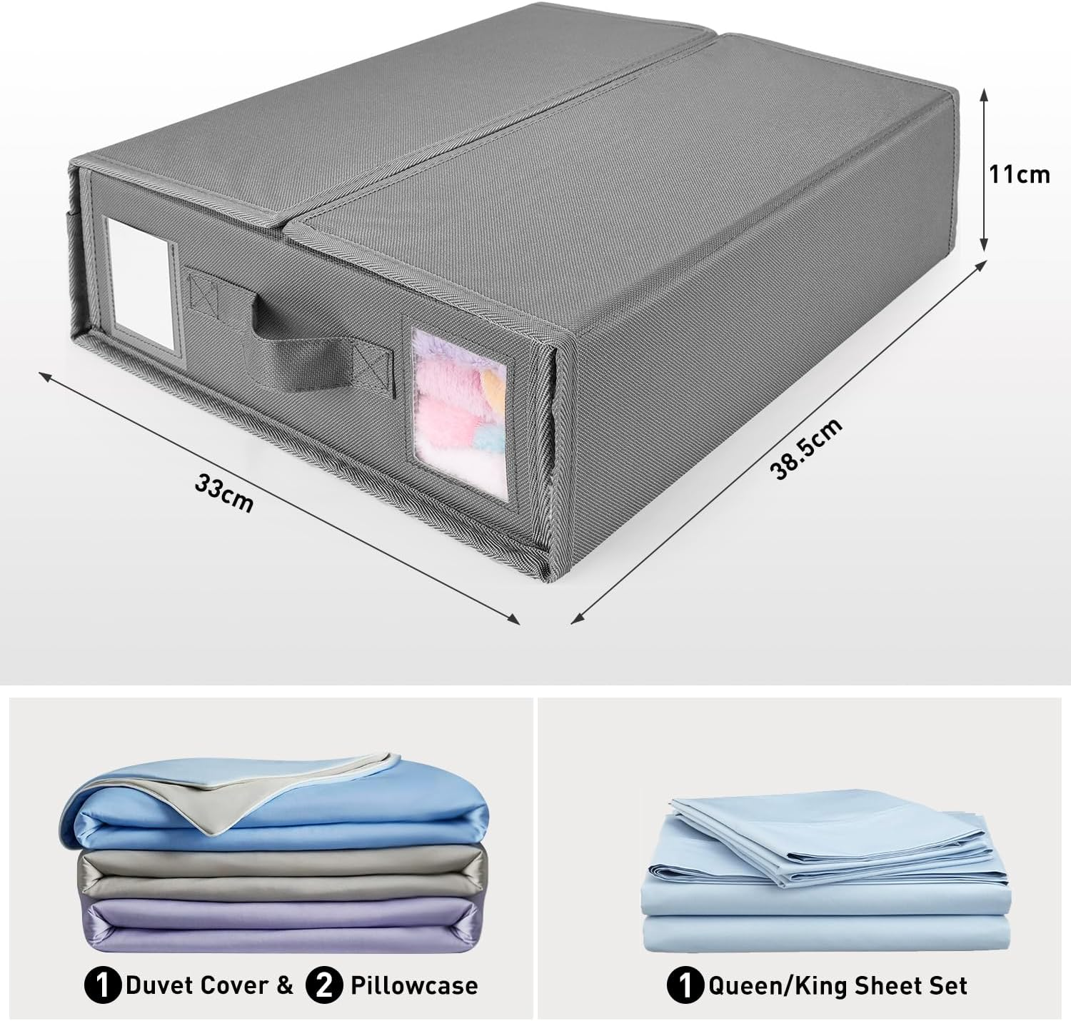 Jabykare 4 Pack Bed Sheet Organisers - Foldable Bedding Sheet Organiser with Window Xl(King & Queen Size) for Linen, Closets, Wardrobe, Home Storage & Organisation (Grey) image number 1