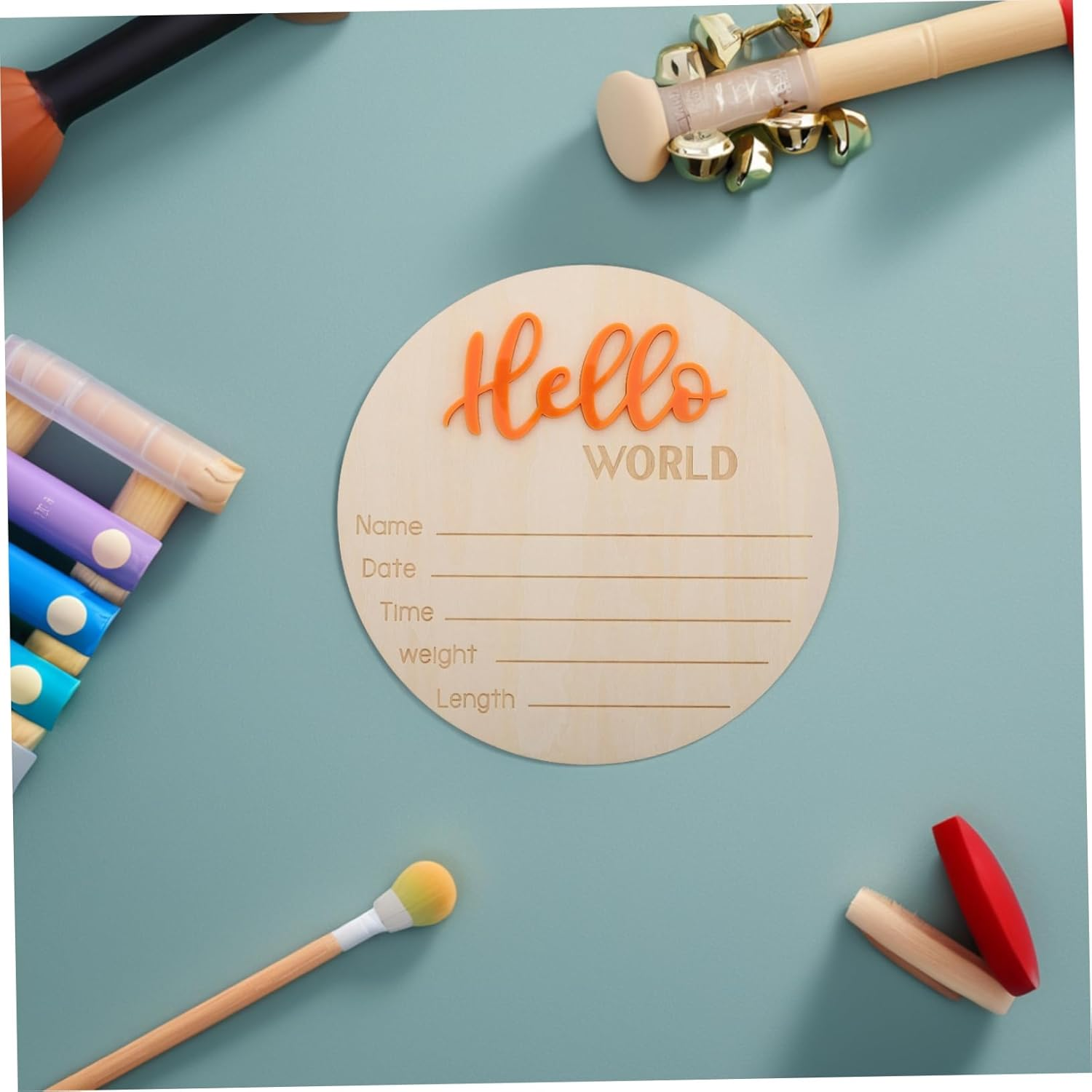 HANABASS Wooden Birth Sign Card Newborn Announcement Prop Wooden Circles Discs for Boy Girl Arrival Photo Props image number 1