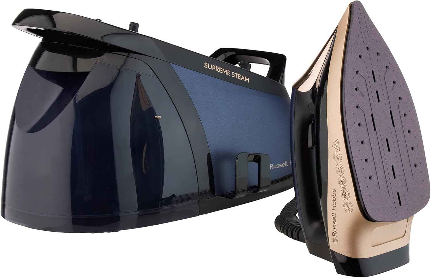 Russell Hobbs Supreme Steam Generator, RHC670, Quiet Technology, 1.8L Water Tank, Limescale Defence, Navy and Champagne