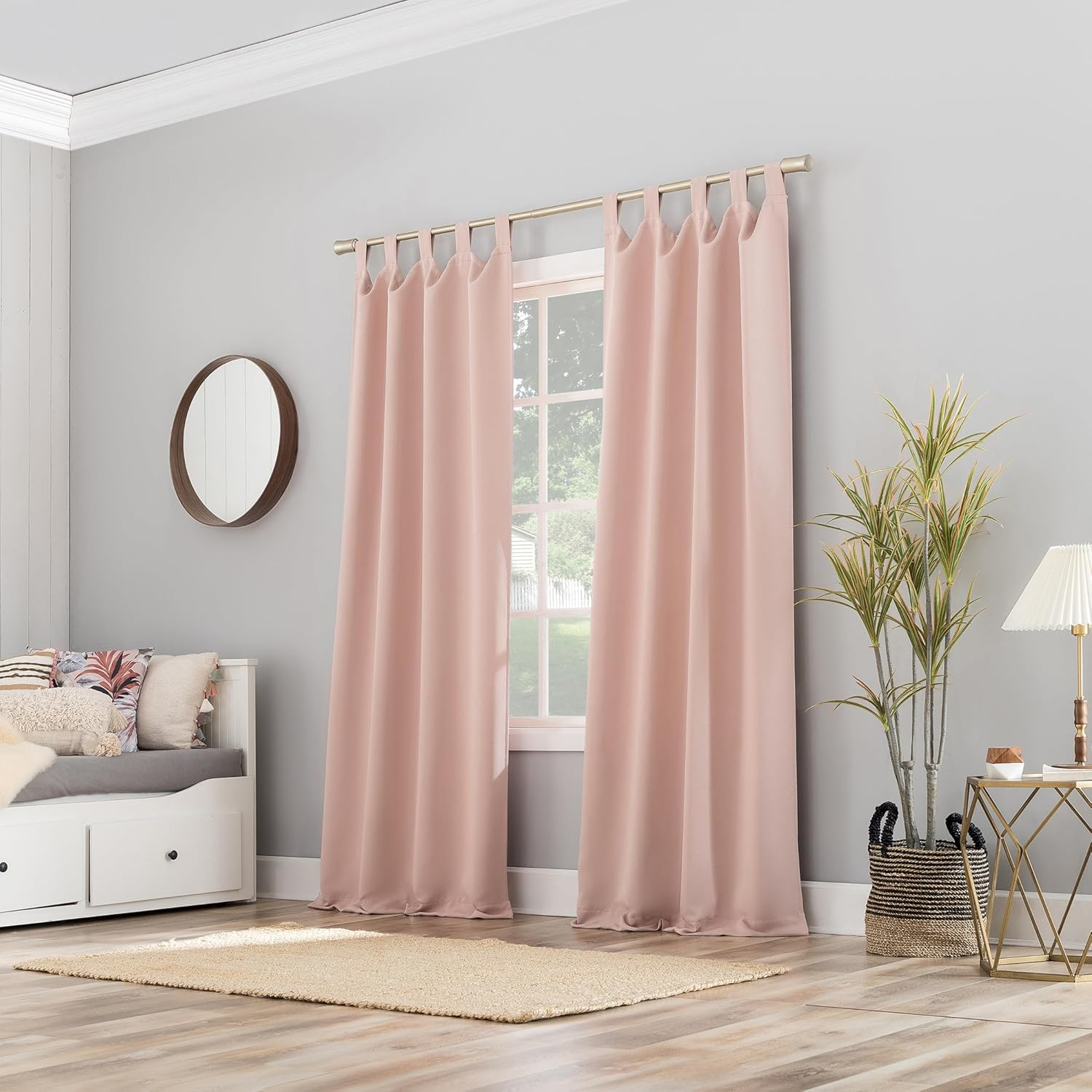 Sun Zero Easton Energy Saving Blackout Tab Top Curtain Panel, 40" X 84", Blush Pink