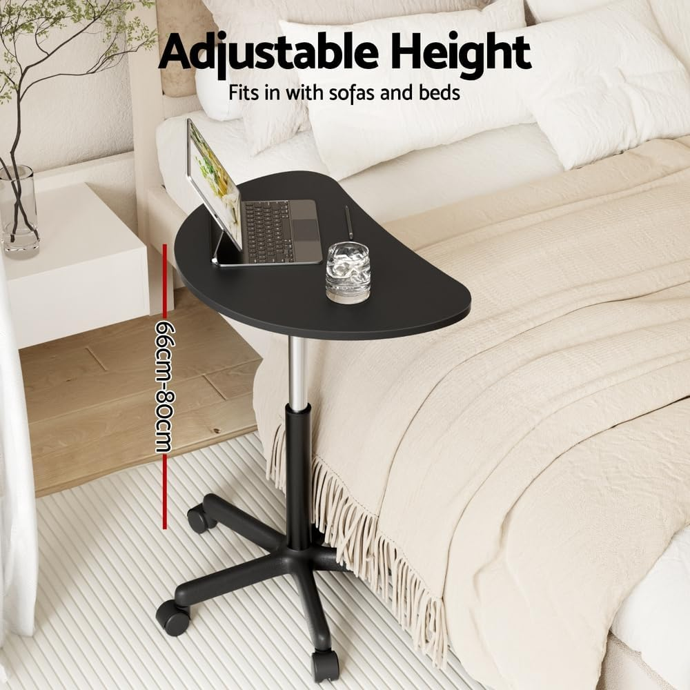 Artiss Laptop Table, 60-80Cm Height Adjustable Stand Desk Desktop Computer Standing Study Desks Bed Side Tables Home Office Travel Studio Furniture, Portable 360&deg; Rotating Lockable Caster Wheels Black image number 2
