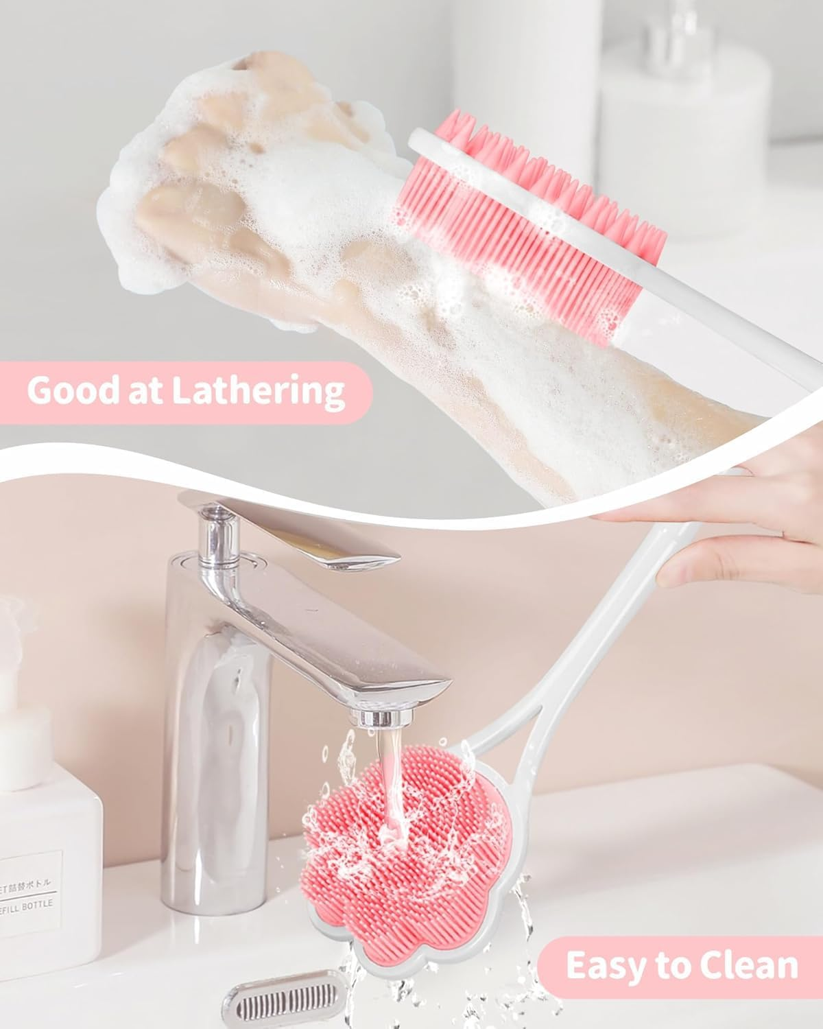 15.7 - Inch Long - Handle Silicone Back Brush, a Dual - Purpose Back Brush for Showering with Ultra - Soft Silicone Bristles, It'S a Bear - Shaped Body Shower Brush That Can Be Hung to Dry Ideal for Scrubbing the Back and Suitable for Sensitive Skin (Pink) image number 1