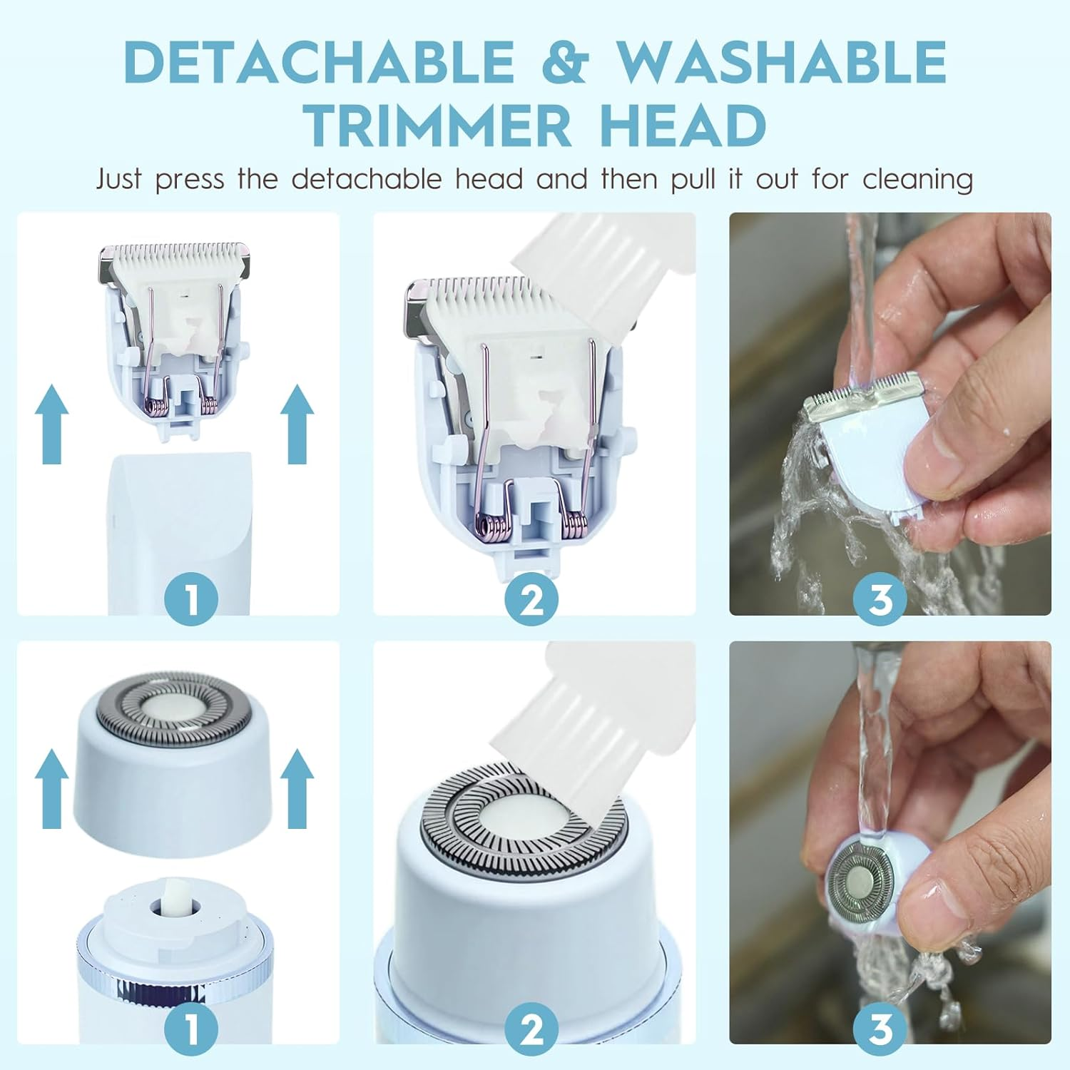 2 in 1 Electric Razors for Women, Rechargeable Bikini Shaver, Waterproof Dual Head Shaver with LCD Display, Painless Hair Removal (Glacier Blue) image number 1