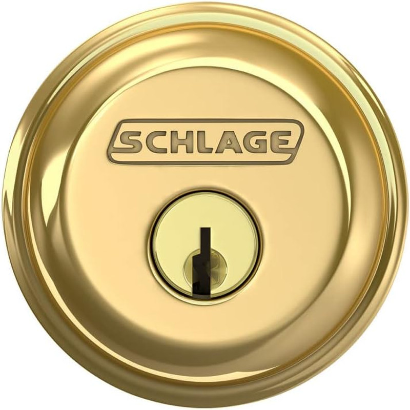 Schlage B60N Single Cylinder Deadbolt, Bright Brass image number 1