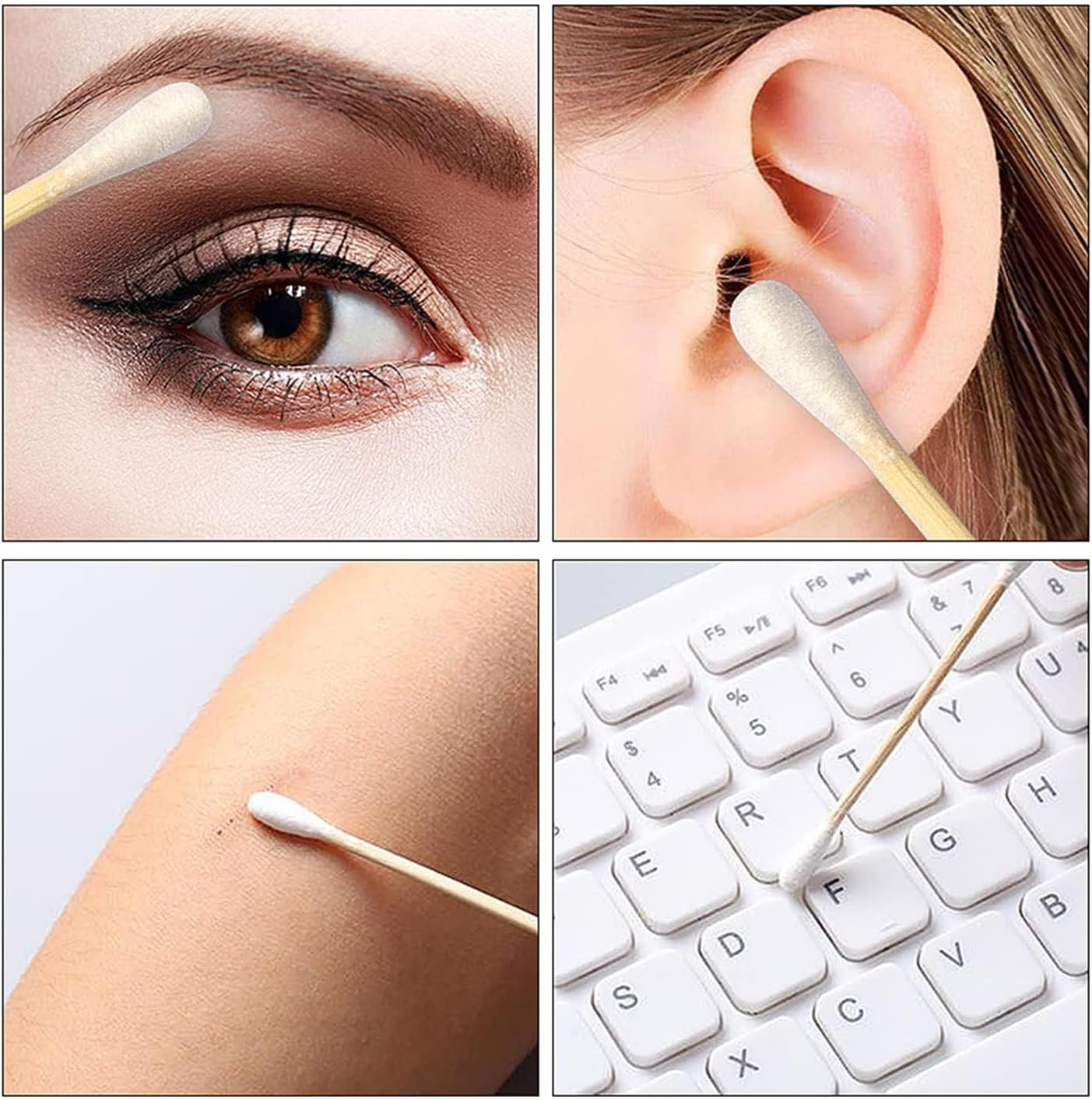 200 Bamboo Cotton Buds, Biodegradable Environmental Friendly Plastic Free Baby Safety Cotton Swabs for Makeup, Cleaning