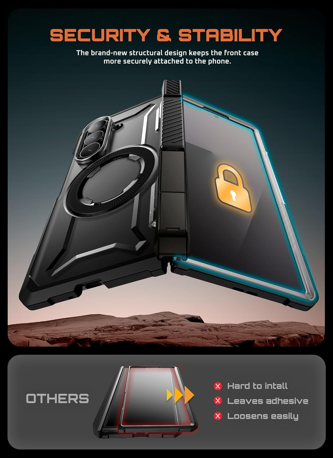 SUPCASE for Samsung Galaxy Z Fold 7 Case with Kickstand (UB Grip), [Compatible with Magsafe] [Built-In Tempered Glass Screen Protector] [Hinge Coverage] Military-Grade Protection Case, Black - Cobalt image number 6