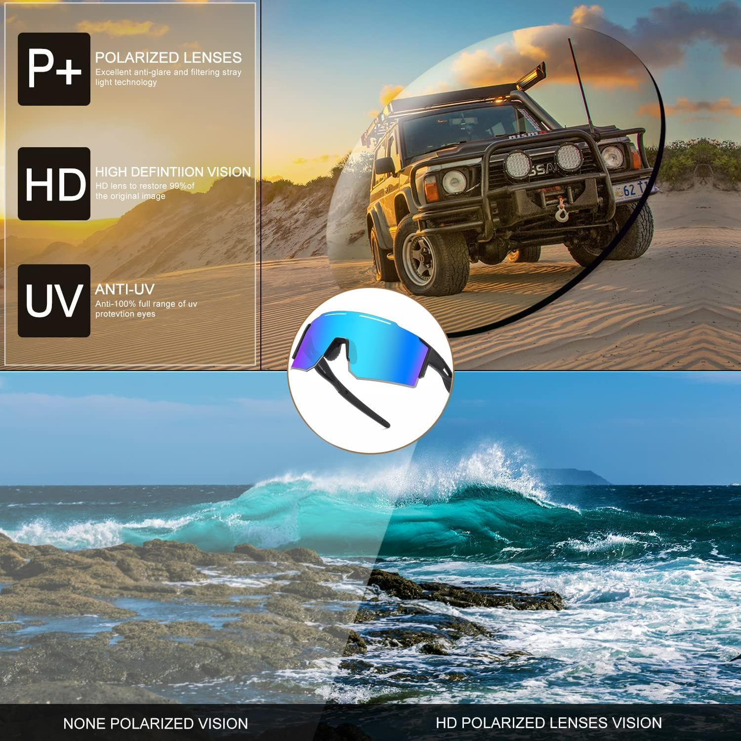 Sports Cycling Polarized Sunglasses for Men and Women, UV 400 TR90 Protection Sunglasses for Cycling, Skiing, Driving image number 3