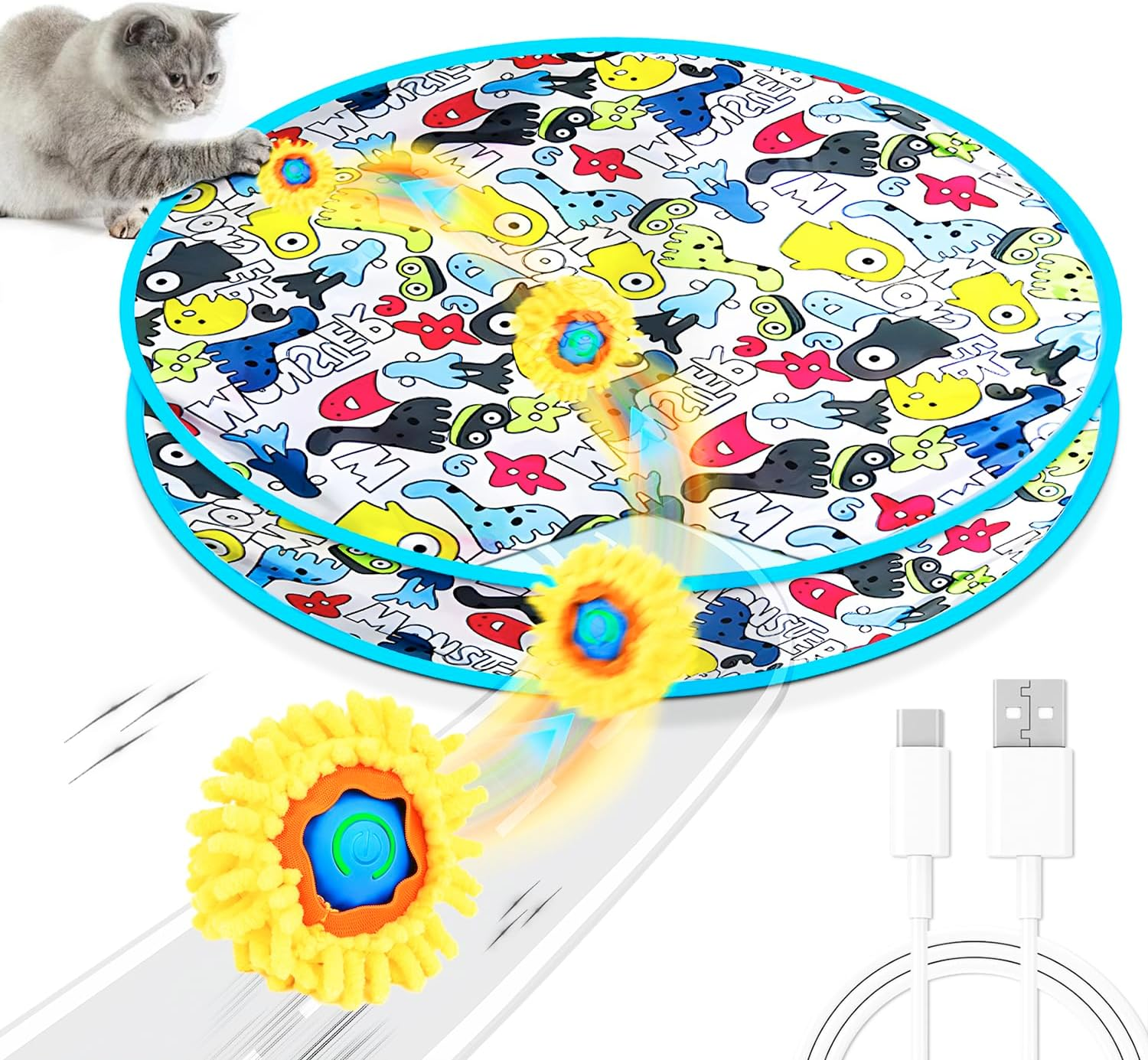 Cat Mat with Ball, 2 in 1 Simulated Interactive Hunting Cat Toy, Cat Tunnel Toy, Cat Toy Ball under a Mat, Interactive Hunting Cat Toy for Indoor Cats (Green) image number 3