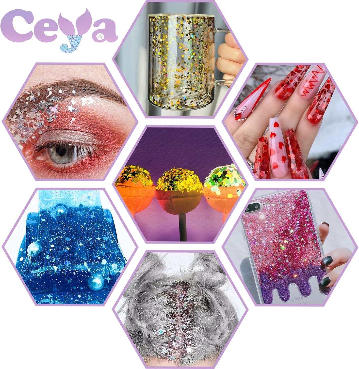 Ceya Holographic Mickay Mouse 4Mm Confetti Glitter,4.4Oz/ 125G Laser Silver Chunky Glitter Resin Sparkle Flakes Iridescent Nail Sequins for Crafts Resin, Slime, Home DIY, Birthday Party, Wedding Decor image number 1
