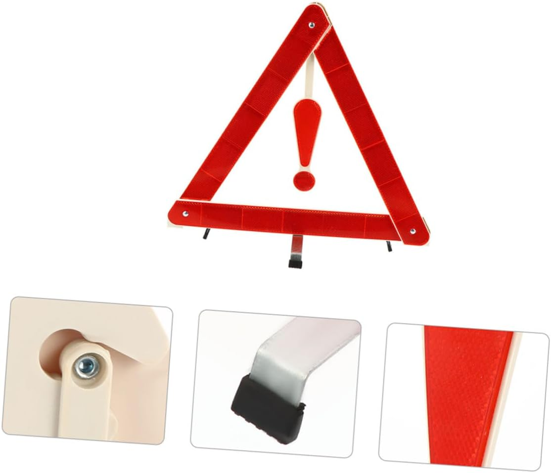 Alipis Foldable Car Road Warning Sign Triangular Safety Triangle with Reflective Strips Weather-Resistant Plastic Tripod for Vehicle Breakdown and Roadside Safety image number 5