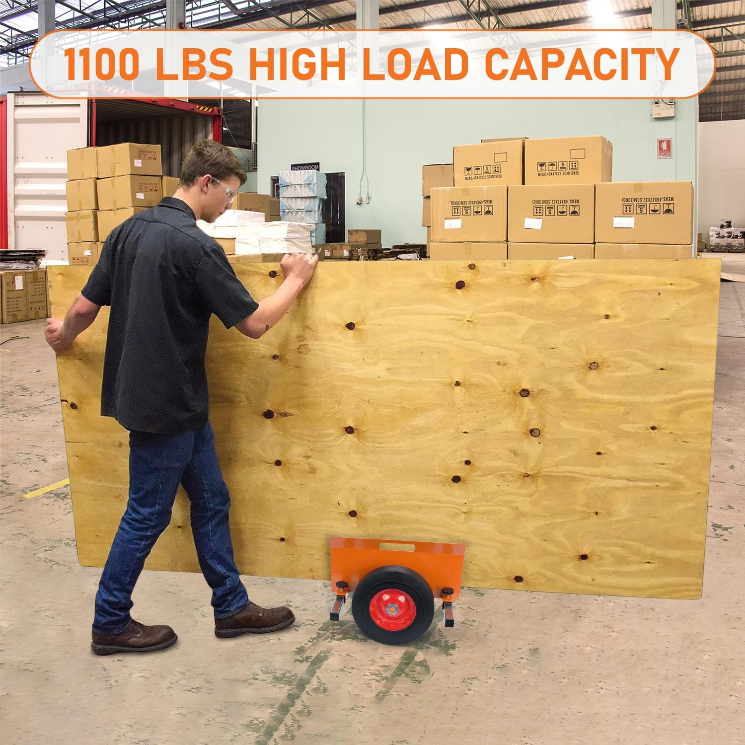 Lehom Panel Dolly Heavy Duty Door Dolly Cart 1100LBS Capacity Granite Slab Dolly Adjustable Drywall Mover with 10" Solid Wheels Panel Cart for Drywall Sheet Material Handling All Terrain Moving Cart