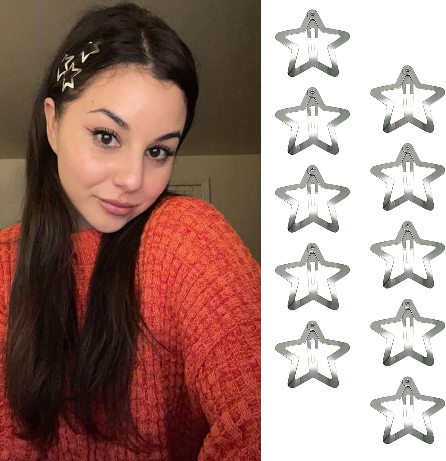 GKETN 30 PCS 1.61" Star Hair Clips Snap Hair Barrettes Non Slip Star Hair Accessories for Girls Women 2000S Y2K Silver Metal Hair Clips