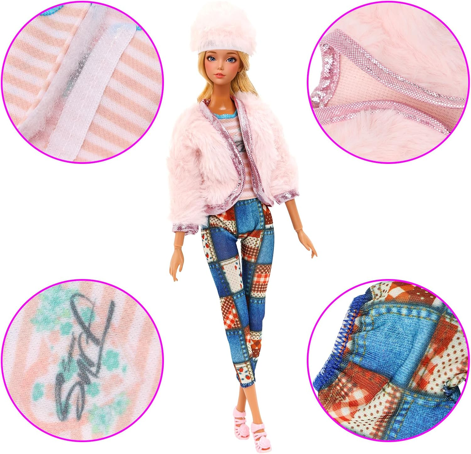BARWA 25 Pack Doll Clothes and Accessories Handmade Including 1 Winter Coat 2 Sweater 1 Trousers Sets 3 Fashion Dresses 3 Outfits Tops and Pants 5 Mini Party Skirt and 10 Shoes for 11.5 Inch Dolls image number 2