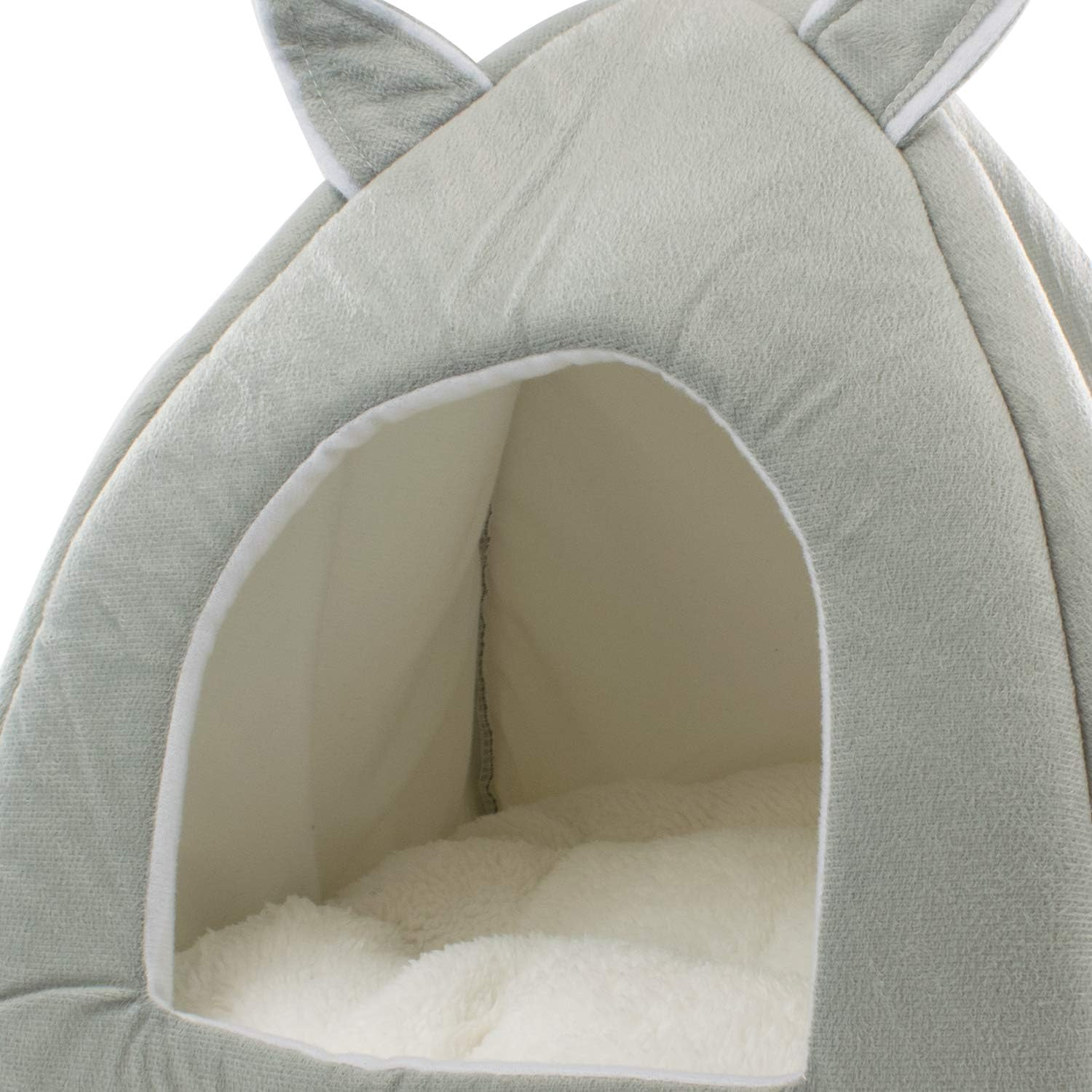 DIGIFLEX Grey Teddy Bear Style Pet Tent Bed, Kitten Bed &ndash; Fleece Soft Self Warming Washable Cat Bed - Ideal for Cats and Kittens &ndash; Soft & Comfortable Cat Bed Hut - 36 X 36 X 40Cm image number 2
