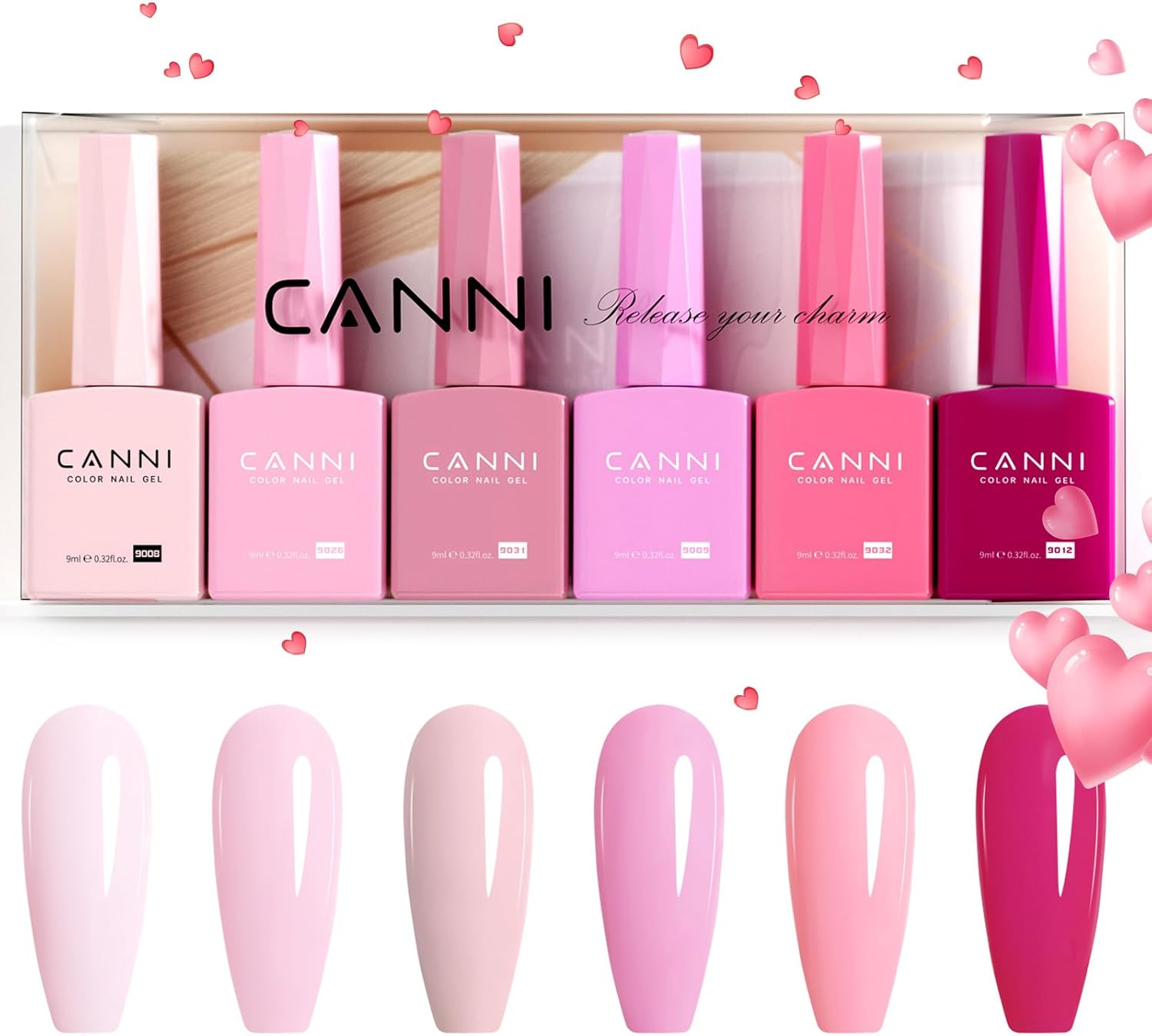CANNI 9Ml Hema-Free Gel Nail Polish Set- 6Pcs Light Pink Nail Gel Manicure Kit, Soak off LED Polish DIY at Home Salon Gifts for Women Girls