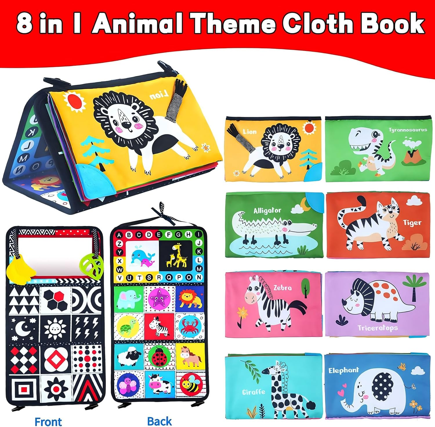 Tummy Time Baby Mirror, Infant Toys Newborn Toys 0 3 Months Brain Development with Crinkle Cloth Book, Black and White High Contrast Baby Toys 4 6 9 12 18 Month Boys Girls Crawling Sensory Toy image number 4