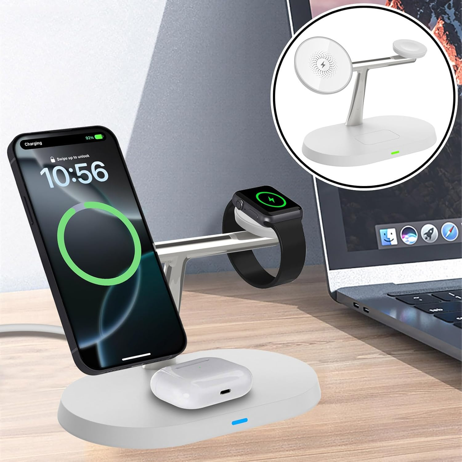 VNBBT 3 in 1 Magnetic Wireless Charging Station, 15W Fast Wireless Charger Stand Compatible Mag-Safe Charge for Iphone 17 16 15 14 13 12 Pro Max/Plus/Mini,Air Pods,Apple Watch Series,White image number 1