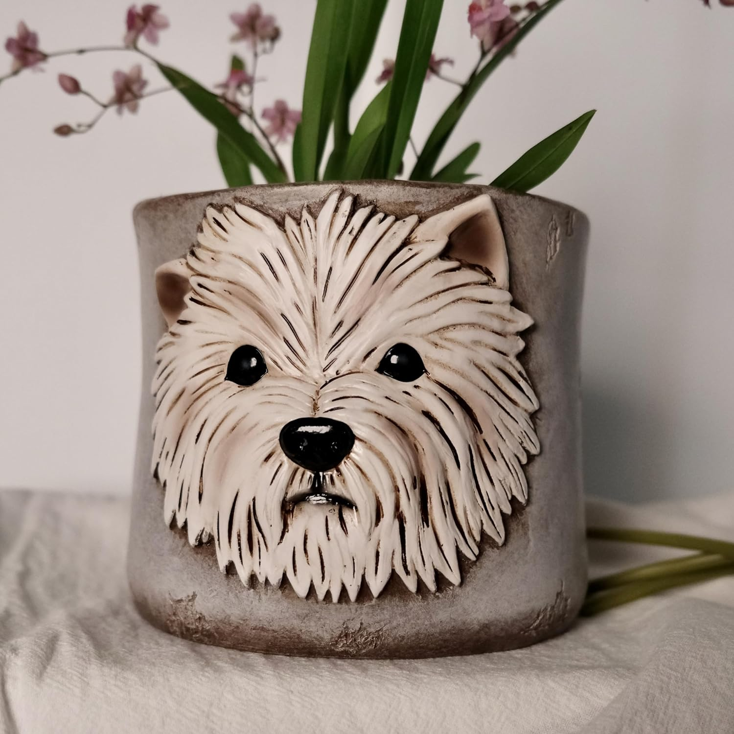 Westie Dog Planters for Indoor Plants, 6 Inch Resin Dog Face Plant Pots for Garden Decor, Succulent Pots with Drainage Hole, Ideal Present for Plant Lovers