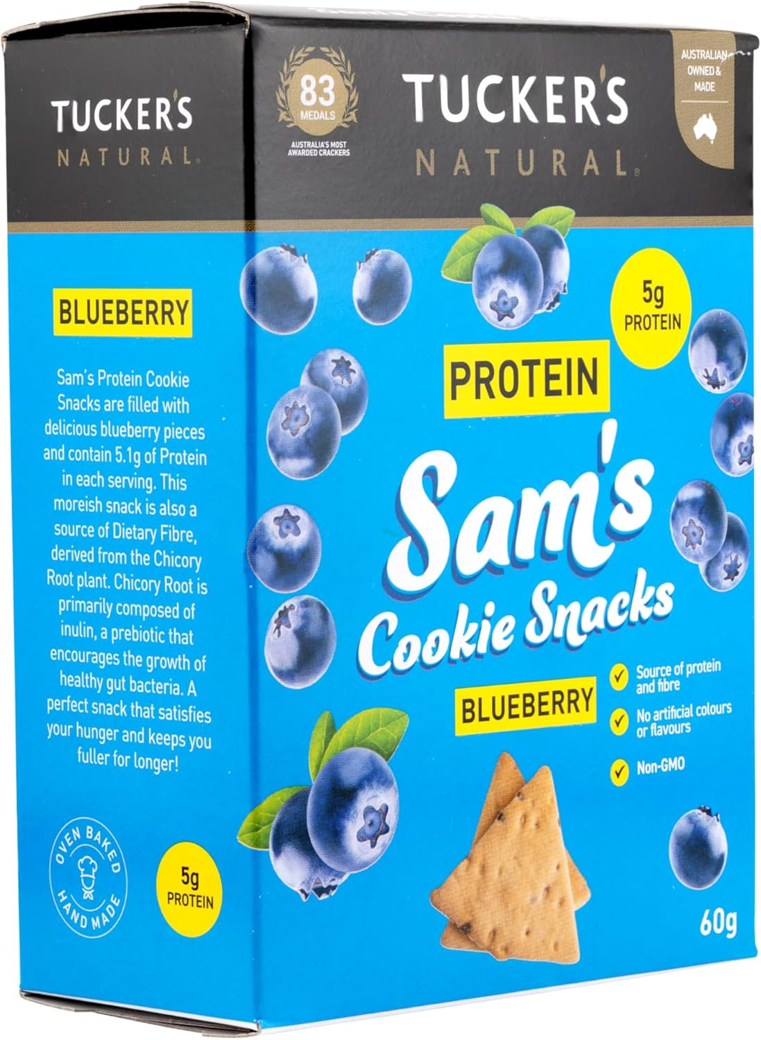 Tucker'S Natural Sam'S Protein Blueberry Flavoured Cookie Snacks 60 G image number 1