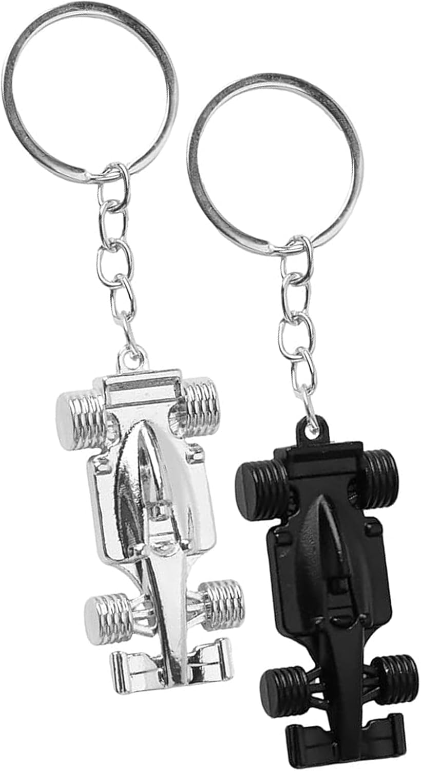 Fokmuaex 2 Pcs Silver & Black Racing Car Keyring Set - Key Chains Gifts for Men, Dad & Motorsport Fans - Fathers Day, Birthday Presents - Durable Metal Key Ring Accessories image number 3