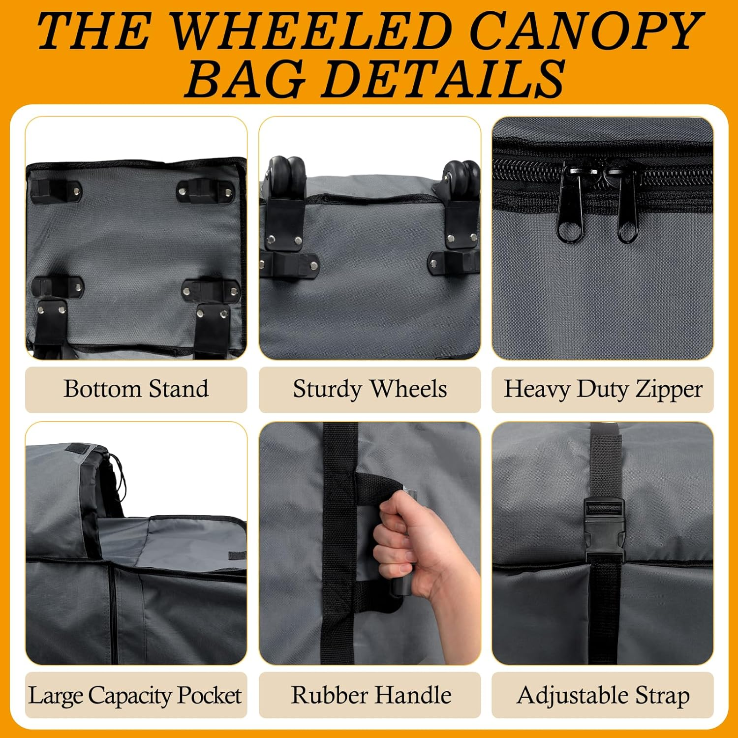 10 X 10 X 62In Canopy Roller Bag for Pop up Canopy Tent with Sturdy Handles and Pocket, Wheeled Storage Bag for 10 X 10 Canopy Tent, Tent Bag Replacement Part, 800D Waterproof Oxford Fabric image number 1