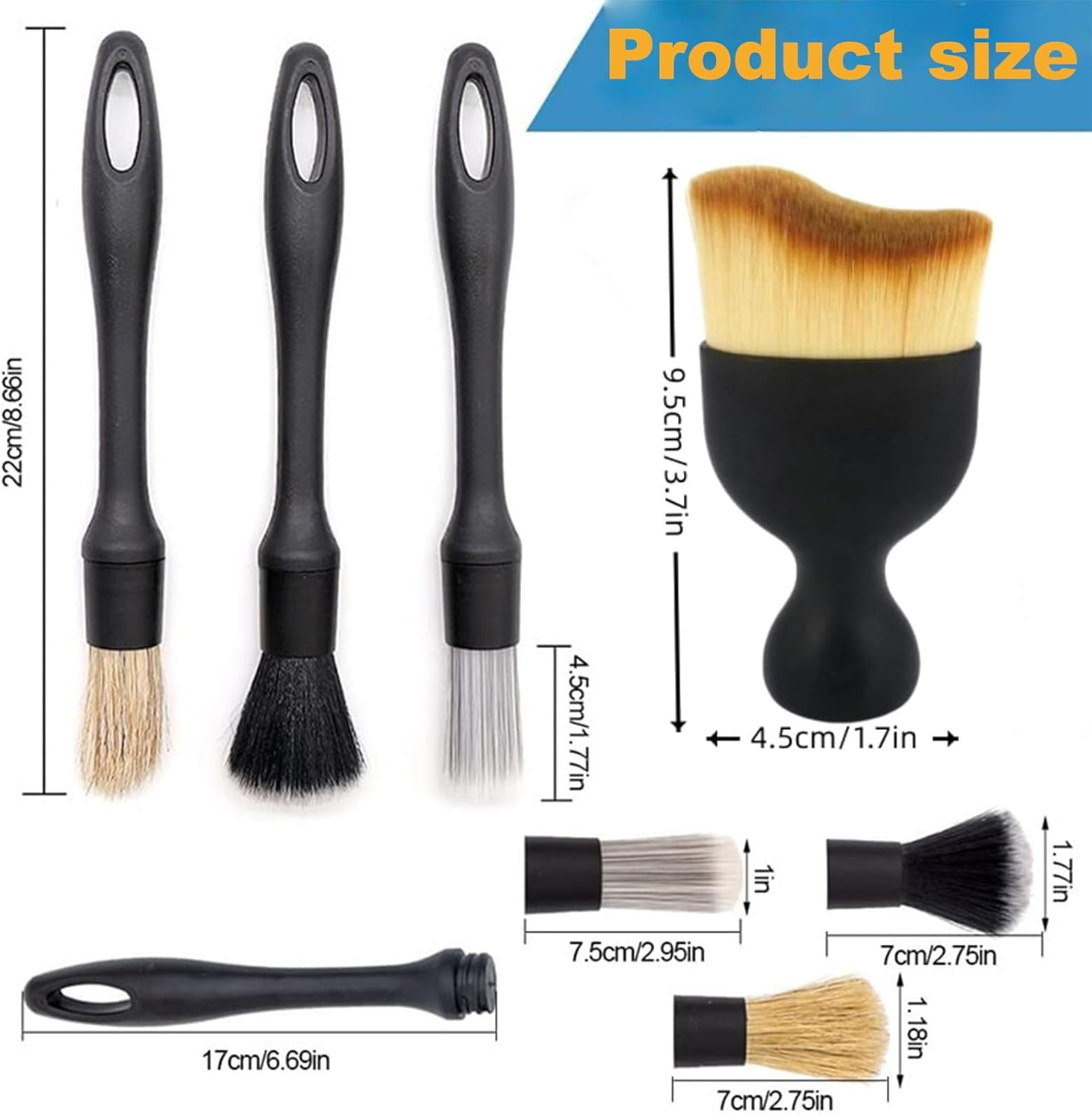 5Pcs Car Brush Set,3 Soft Premium Detail Brushes and 2 Interior Cleaning Lint Brushes,For Auto Interior Dust Brush Air Conditioner Vents, Scratch Free