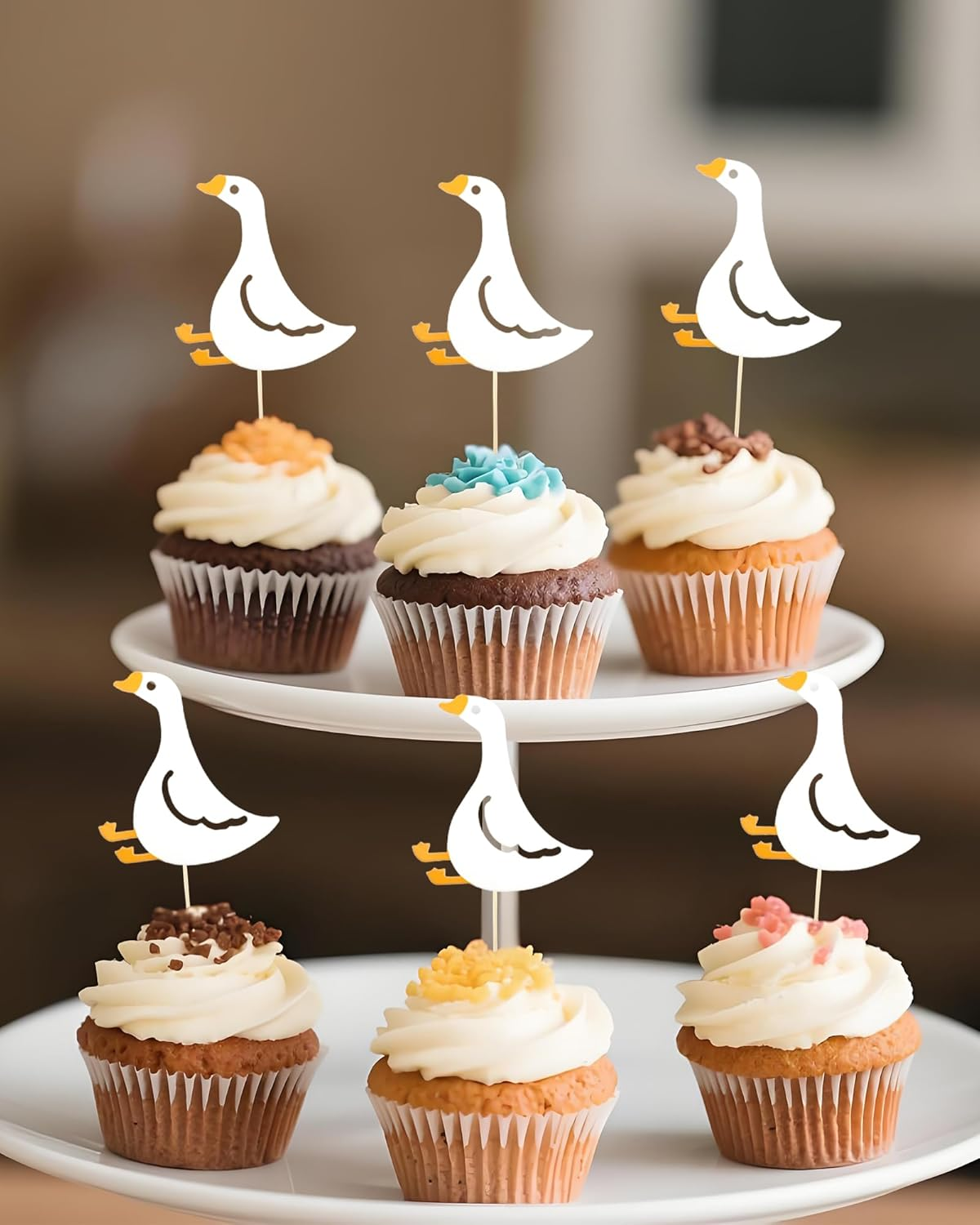 48 PCS Silly Goose Cupcake Toppers, Funny Goose Cupcake Picks Animal Theme Cake Decorations for Baby Shower Birthday Weeding Holiday Party Supplies (Dancing Goose) - Cute Goose image number 2