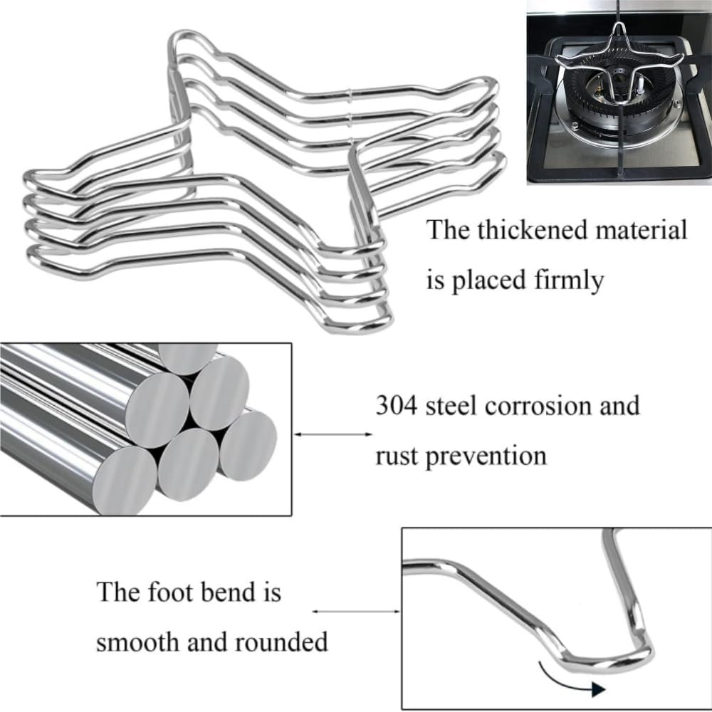Fabselection 4 Pcs Gas Stove Ring Reducer Trivet, Trivet Stove Burner Grate Gas Cooker Holder, Gas Cooker Accessories, Stainless Steel Kitchen Rack Pot Stand for Gas Hob,(10Cm X 10.3Cm) image number 4