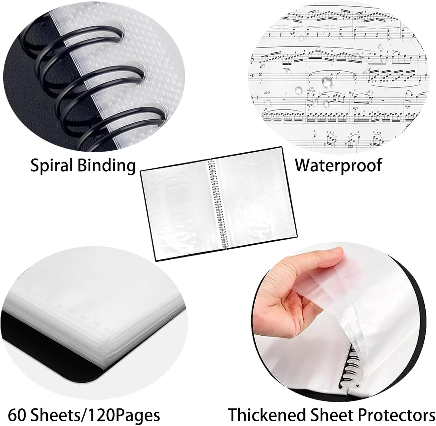 60 Pocket Presentation Book with Clear Sheet Protectors, A4 Portfolio Folder Binder Display 120 Pages Bound Thickened Sheet Protectors Binder for Children Artwork Sheet Music Diamond Paintings, Black image number 4