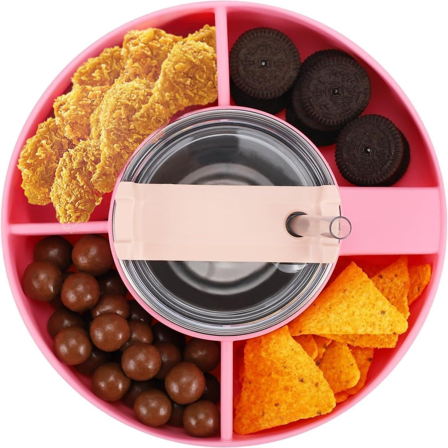 ETHEL Modern Pink Silicone Snack Ring for Stanley Cup 40 Oz with Handle, 4 Compartment Reusable Snack Platters image number 4