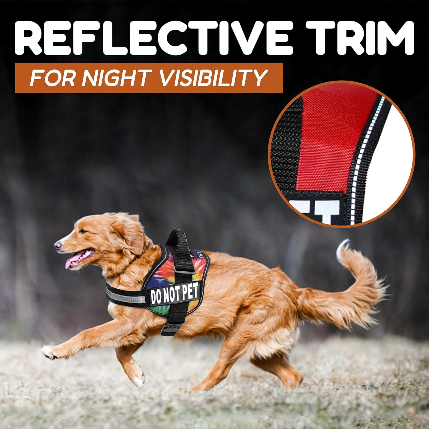 DO NOT PET Dog Vest Harness with Removable Patches and Reflective Trim. Comes with 2 DO NOT PET Reflective Removable Patches. Please Measure Dogs Girth before Purchase image number 3