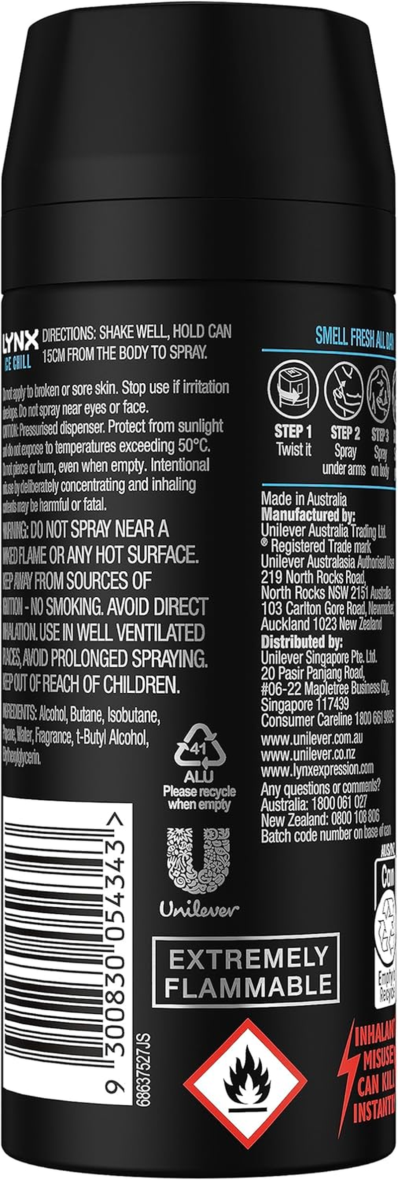 LYNX Ice Chill Aerosol Deodorant Aerosol Body Spray for Men 165 ML X 2 Pack, 48 Hour Fressness image number 1