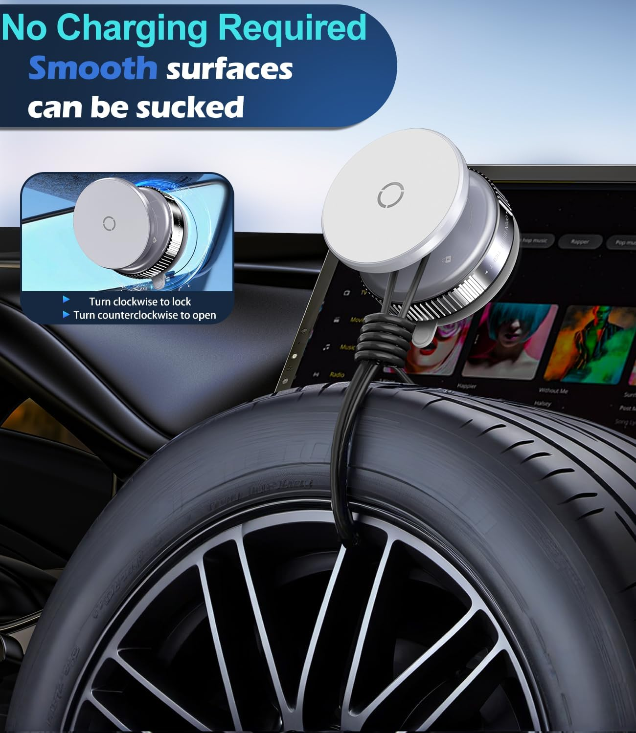 Cloudvalley 360&deg; Adjustable Magnetic Car Phone Holder with Rotating Suction Cup,[Compatible with Magsafe] Car Phone Mount for Iphone & Android, Strong Vacuum Suction for Dashboard & Windshield,White - Black image number 6