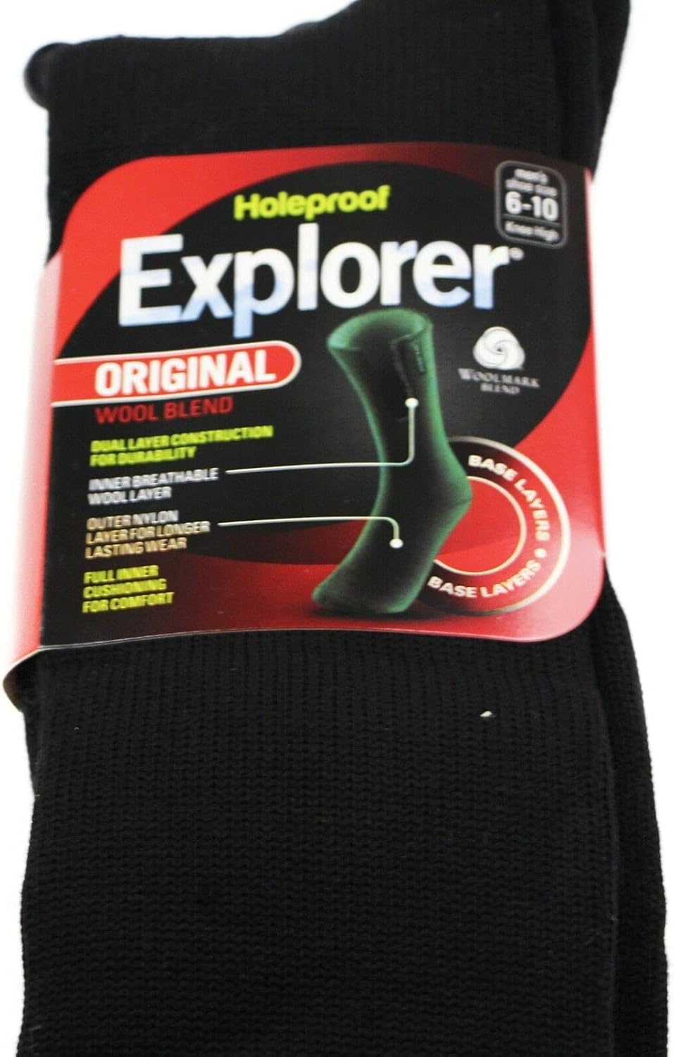 Long Mens Original Holeproof Explorer Wool Blend Socks Black Outdoor Work Size image number 2
