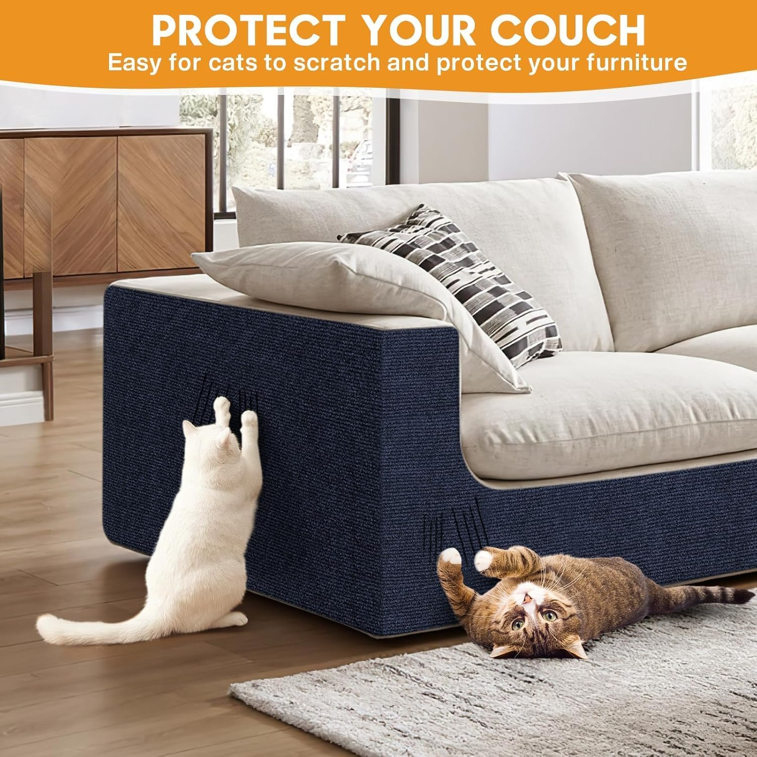 MIAOKE Pack of 2 90 X 40 Cm, Scratch Protection for Cat Furniture with Utility Knife and Tape Measure, Cut to Size Self-Adhesive Scratching Mat for Cats, Suitable for Homemade Scratching Post Stands