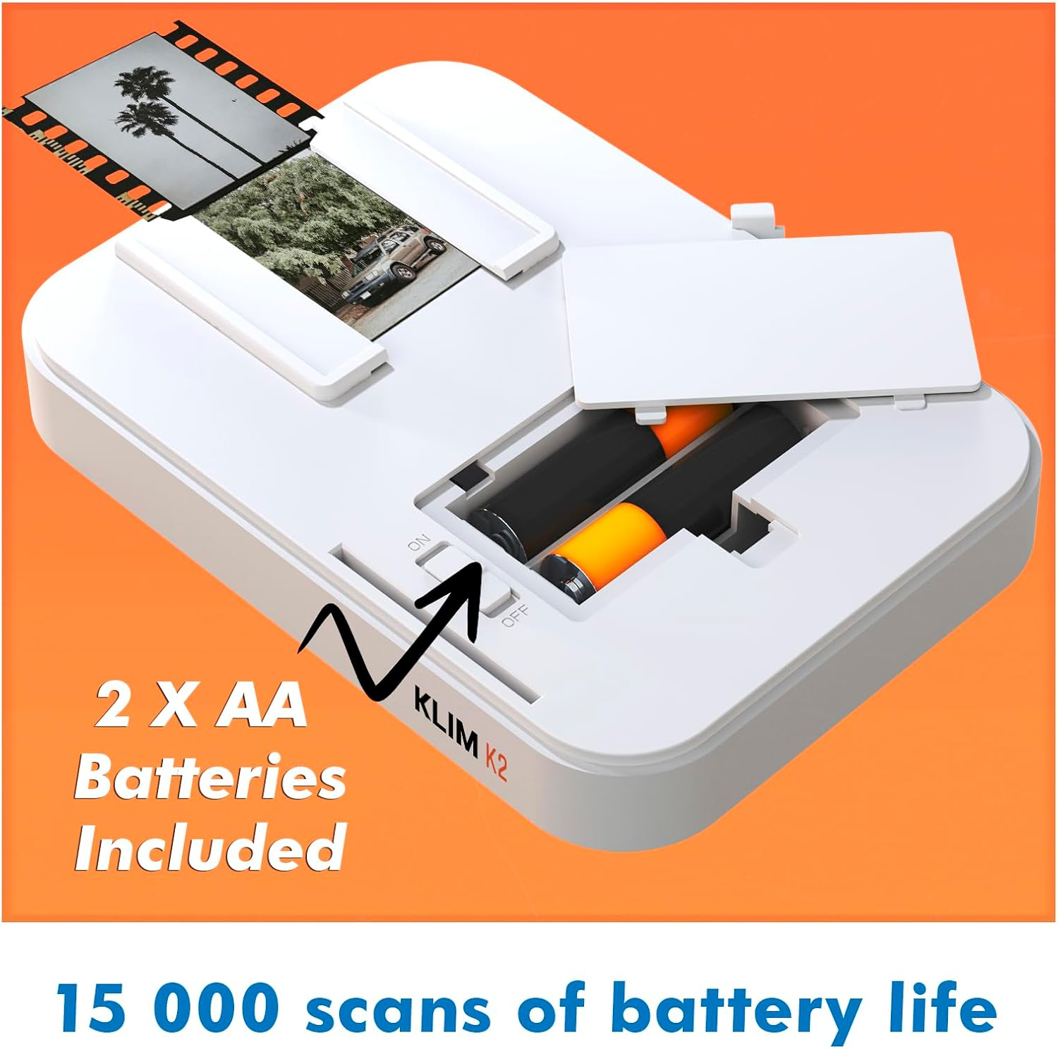 KLIM K2 Mobile Film Scanner - New Version - 35Mm Positive & Negative Slide and Photo Scanner - Essential Color Film Developing Kit - Create Your Own 35Mm Developing Service at Home - White