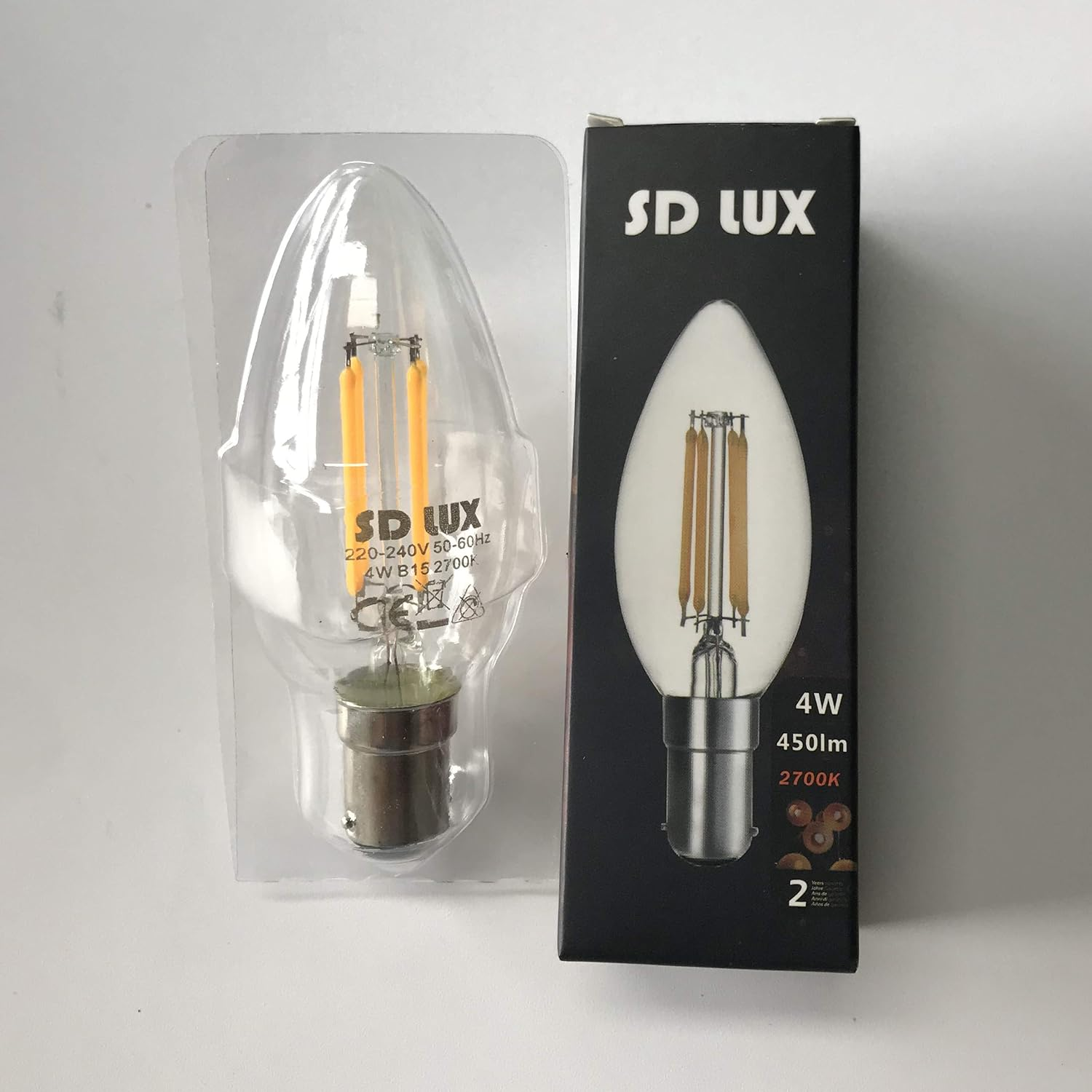 SD LUX B15 B15D Candle Bulb SBC Filament LED Candlelabra Light Bulbs Vintage Bulbs,C35 No Flicker Small Edison Bayonet- 4W (40W Equivalent) 450LM Warm White 2700K,6 Packs image number 4