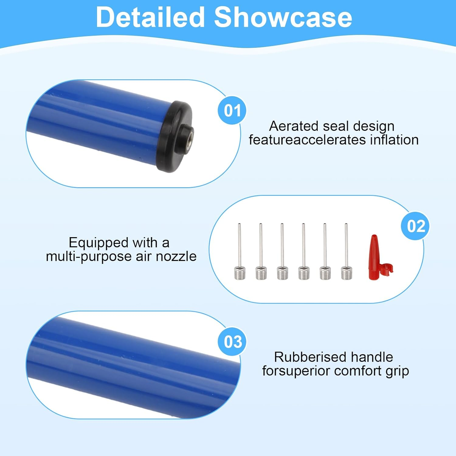 Ball Pump with 6 Needles, Handheld Sports Air Pump for Football Basketball Volleyball, Includes Hose & Nozzle for Camping Inflatables (Blue)