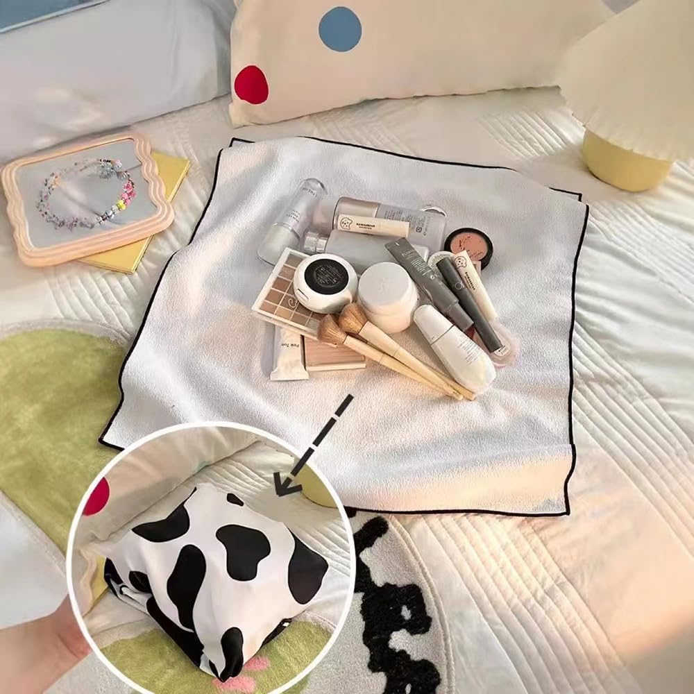 Self-Adhesive Magic Cloth Makeup Bag, Multi-Functional Cosmetic Bag, Portable Make up Wrap for Travel, Open Lay Flat Cosmetic Pouch Storage Organizer for Skincare & Makeup Accessories (Cute, 55 * 55) - Cute image number 3