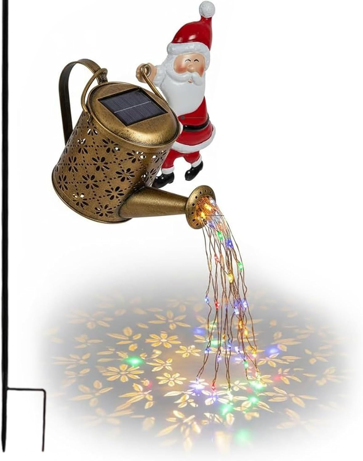 Christmas Solar Santa Claus Lights, Waterproof Outdoor Decorative Garden Pathway Stake with Vintage Metal Watering Kettle, Festive Yard Lawn Decoration for Holiday Displays Ambiance