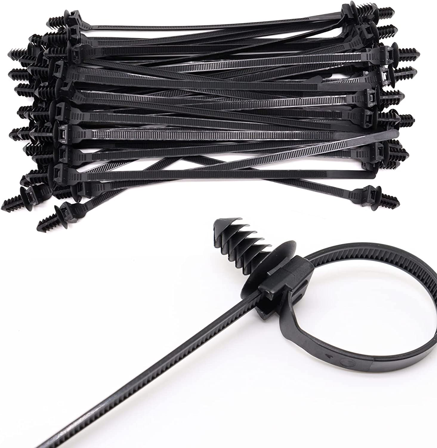 Benliu 50 Pcs Cable Zip Tie, 8.3X0.2 Inch Heavy Duty Nylon Push Mount Self Locking Assortment Black, 8.3X0.2Inch(50Pcs) image number 4