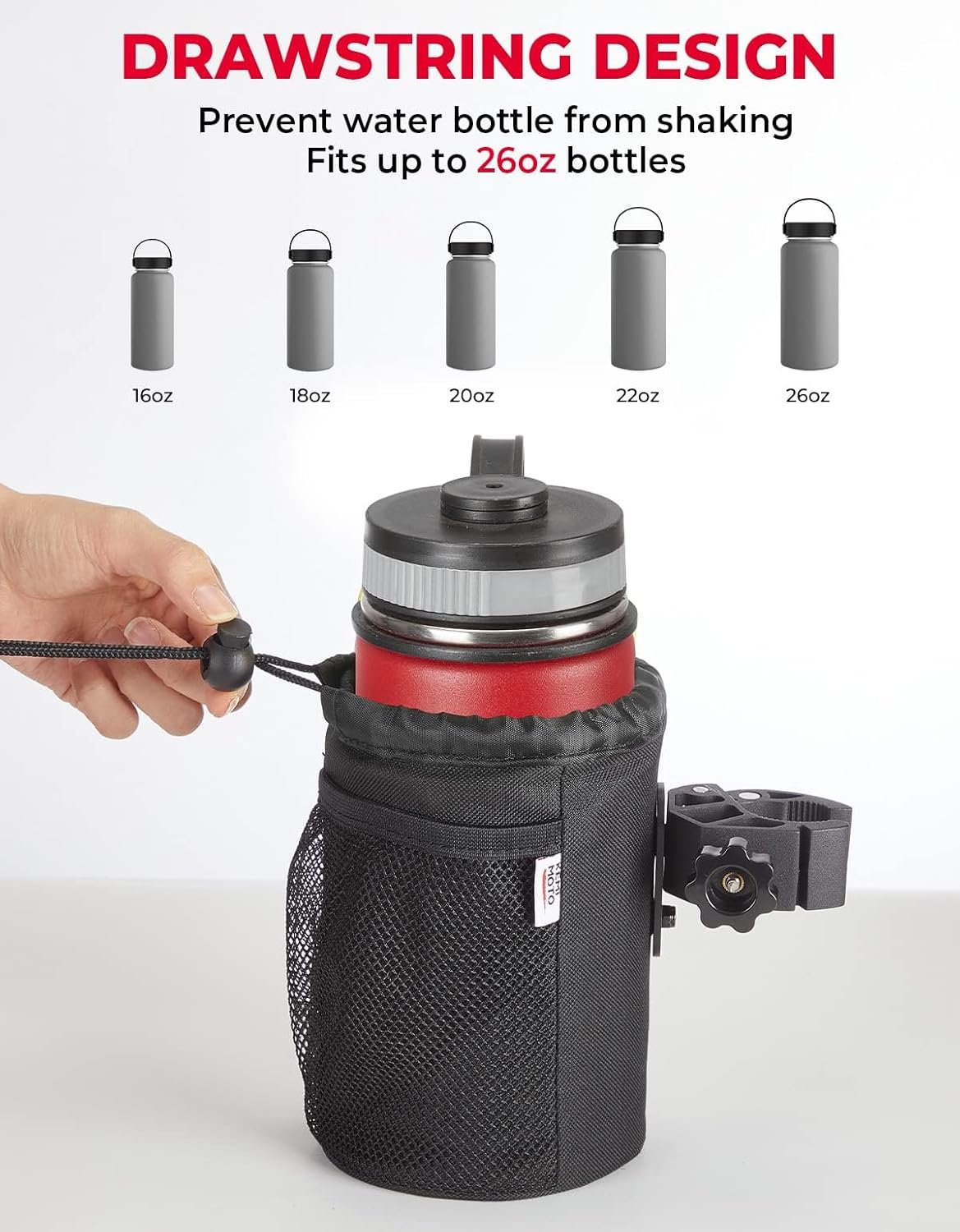 KEMIMOTO Bicycle Bottle Holder, Bicycle Drink Holder Made of Oxford Fabric, Bottle Holder with Mesh Pocket, Drink Holder for Pram, Motorcycle, Wheelchair, Scooter